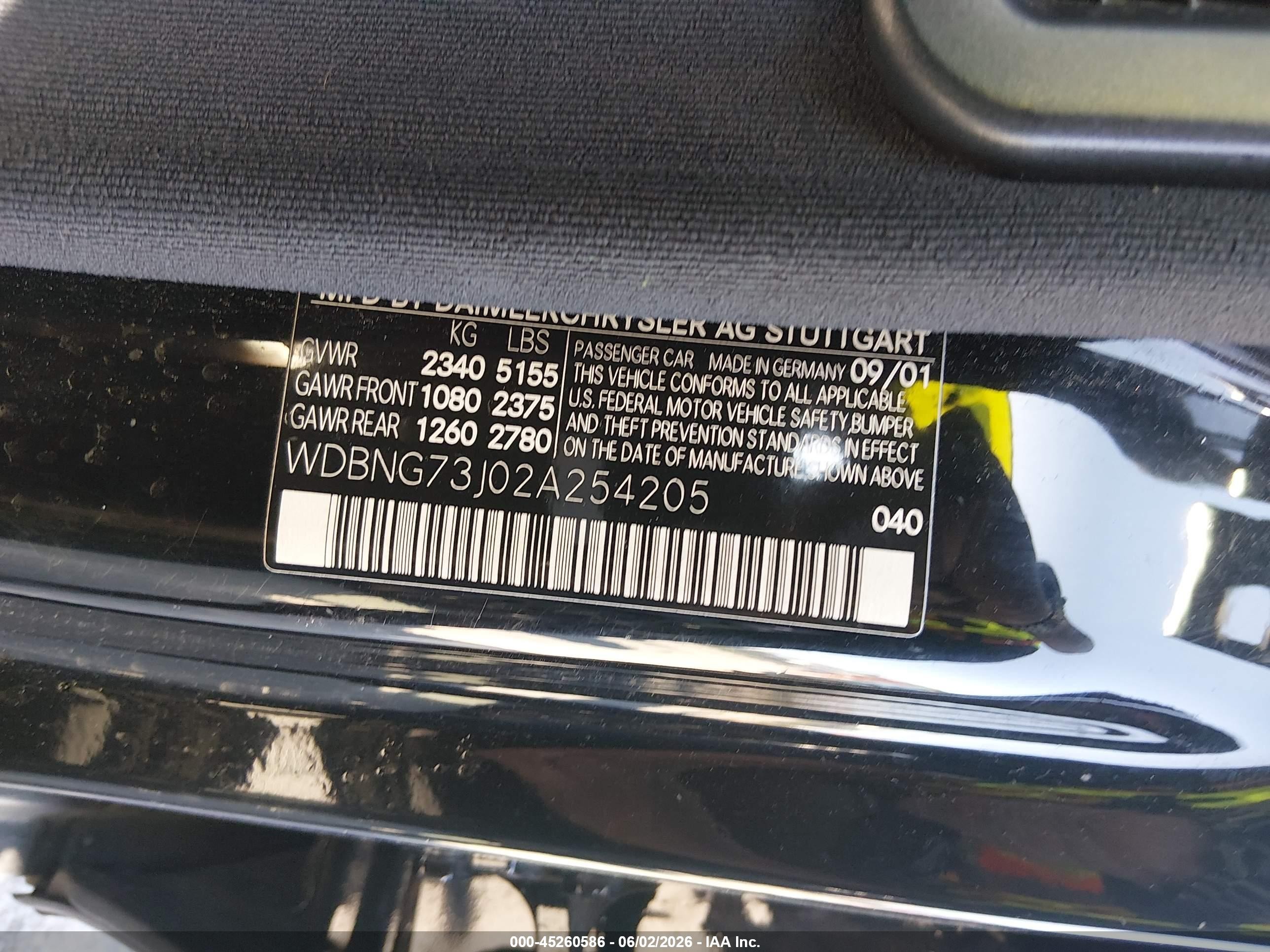 2002 Mercedes-benz S 55 Amg   Black vin: WDBNG73J02A254205