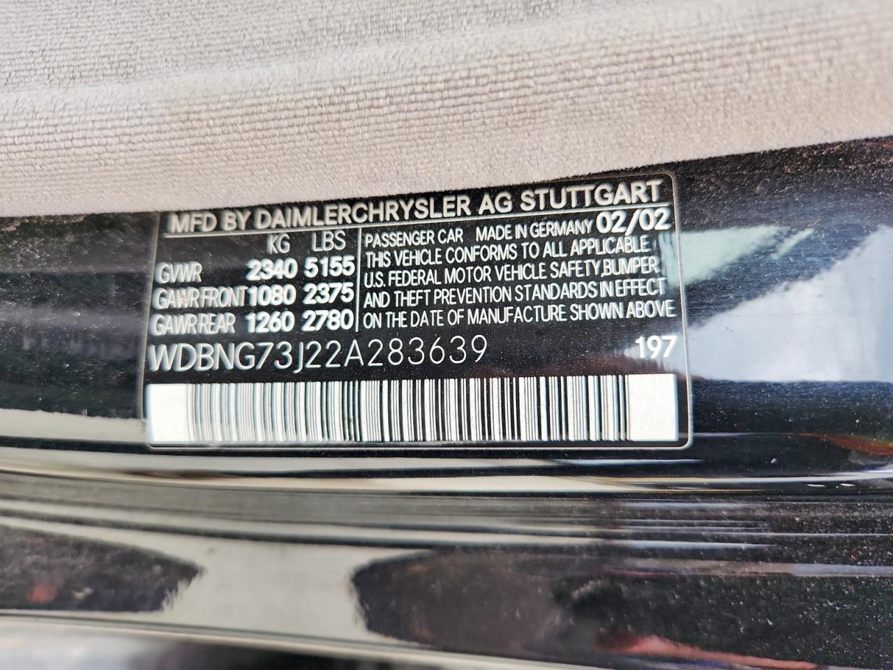 2002 Mercedes-benz S 55 Amg Black vin: WDBNG73J22A283639