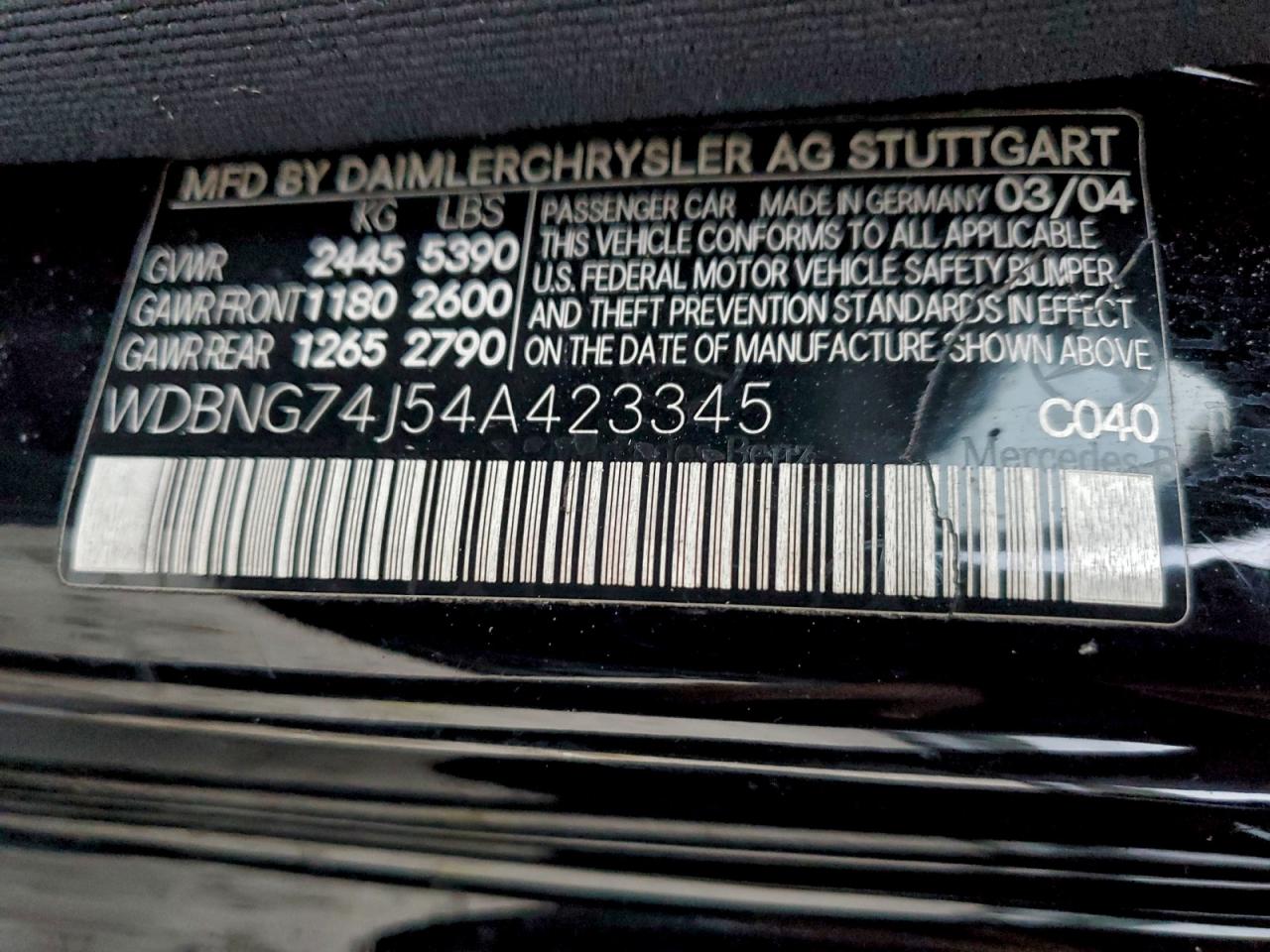 2004 Mercedes-benz S 55 Amg Черный vin: WDBNG74J54A423345