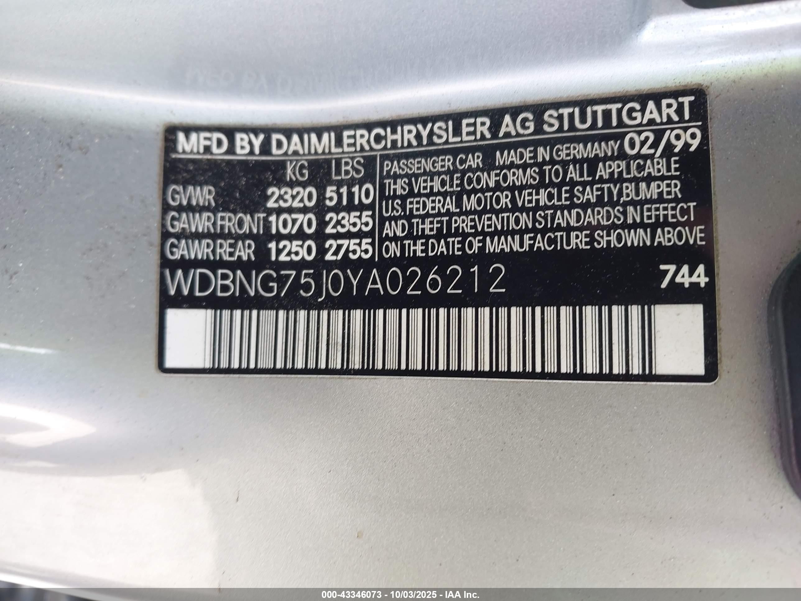 2000 Mercedes-benz S 500   Silver vin: WDBNG75J0YA026212