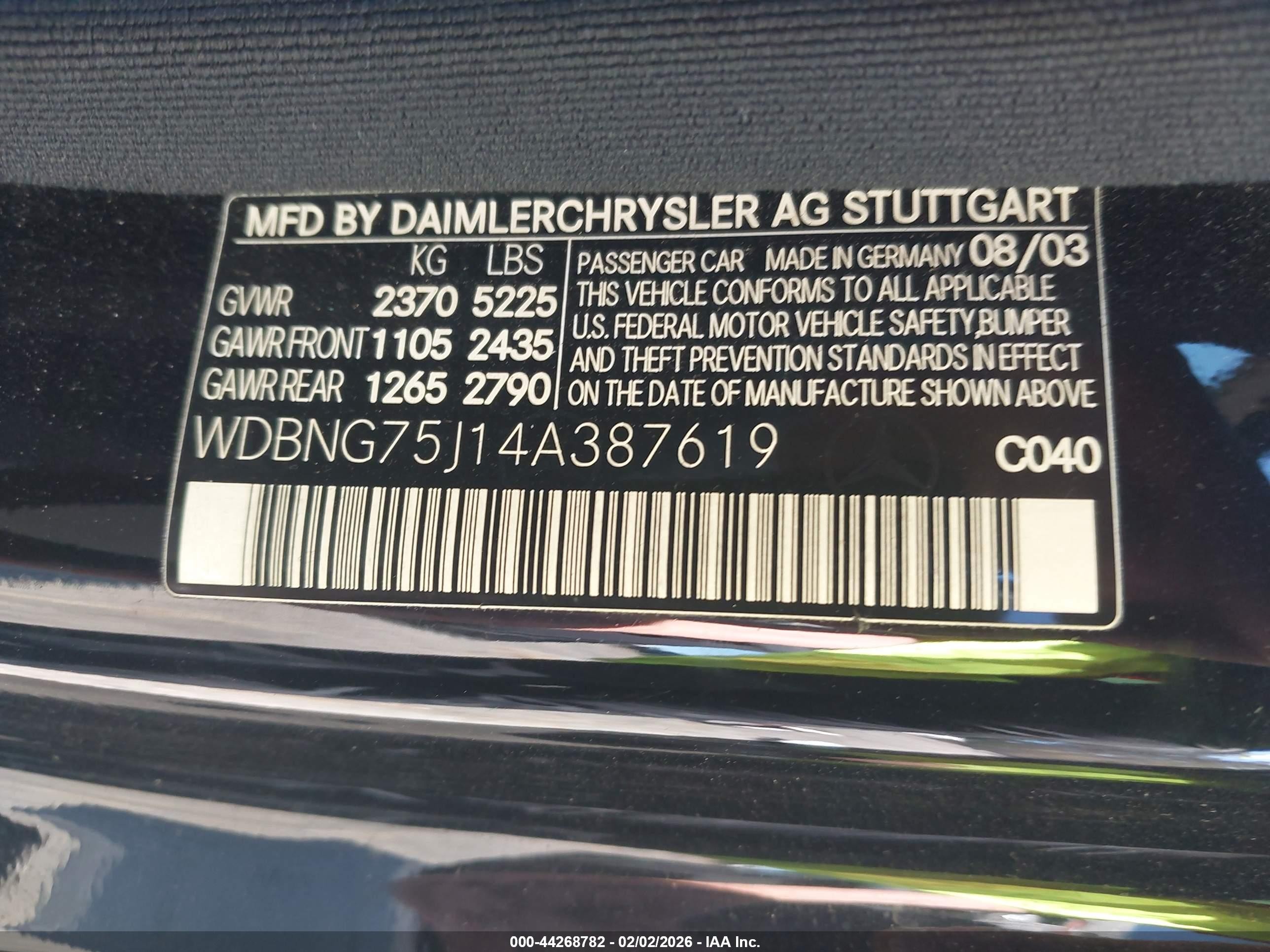 2004 Mercedes-benz S 500 Black vin: WDBNG75J14A387619