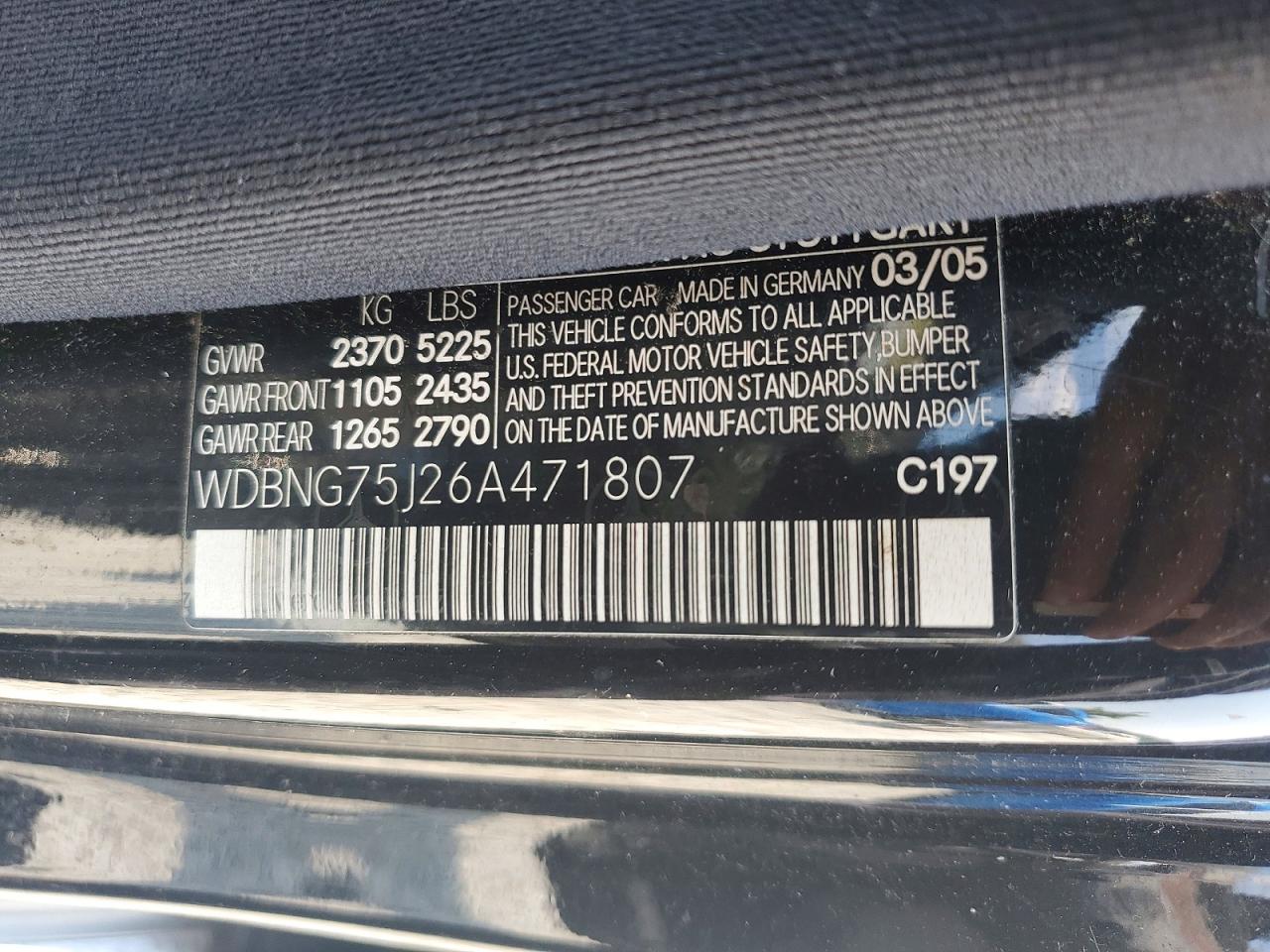 2006 Mercedes-benz S 500 Black vin: WDBNG75J26A471807