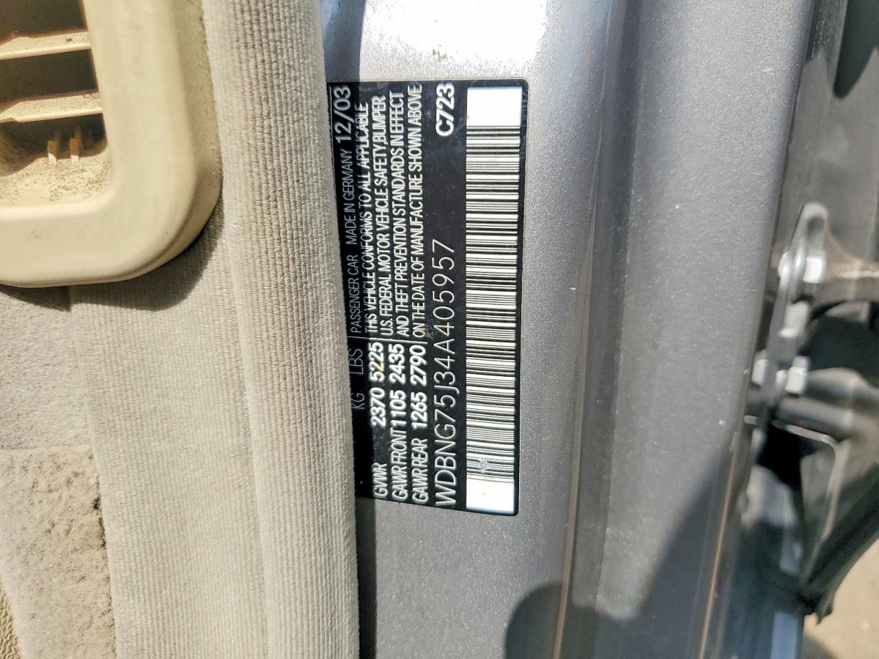 2004 Mercedes-benz S Gray vin: WDBNG75J34A405957