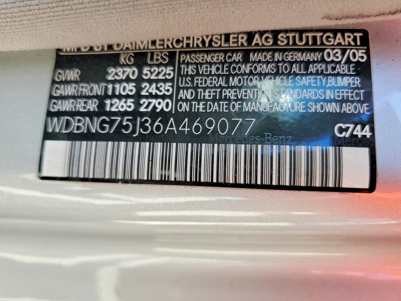 2006 Mercedes-benz S 500 Silver vin: WDBNG75J36A469077