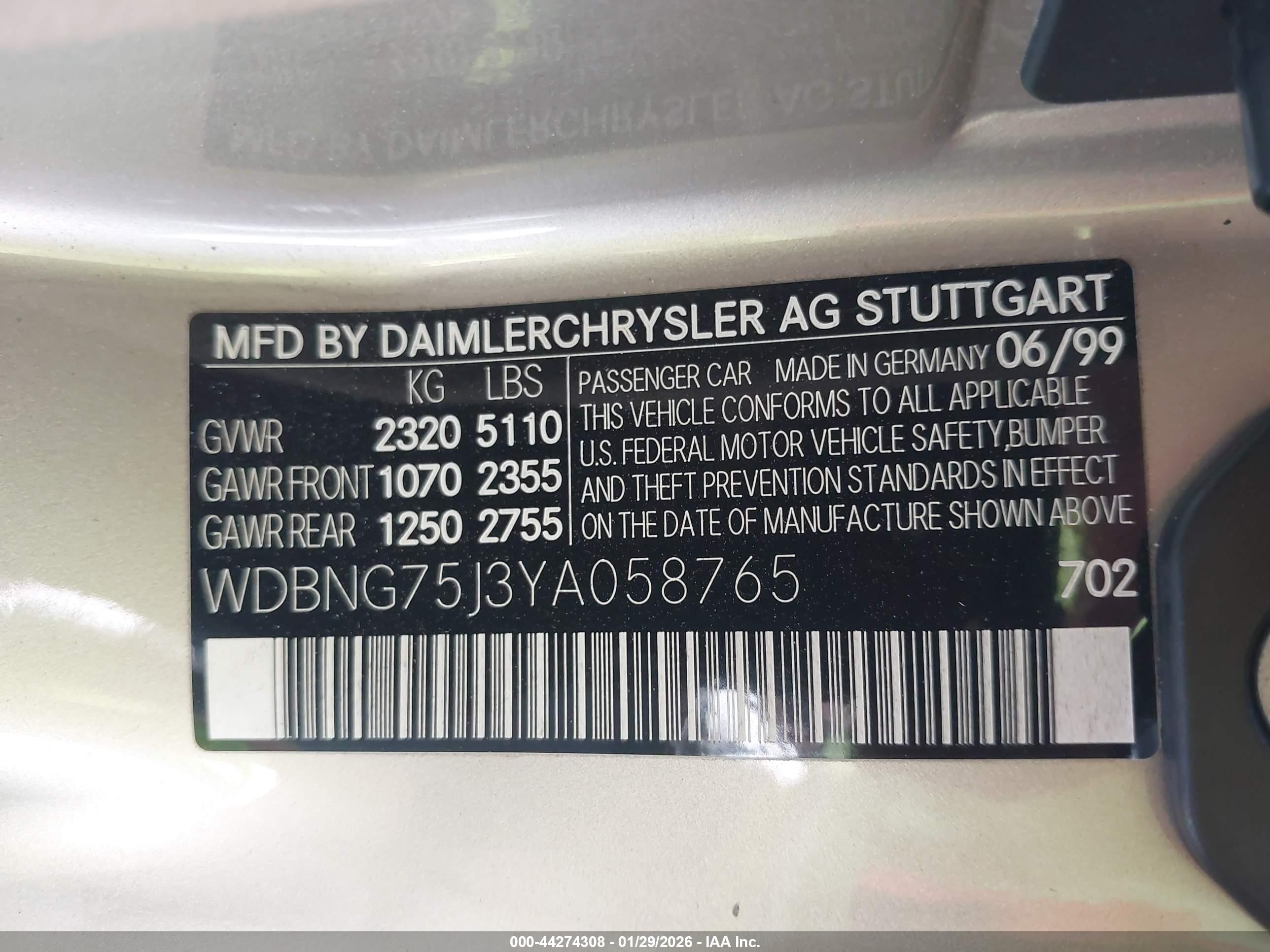2000 Mercedes-benz S 500   Gold vin: WDBNG75J3YA058765