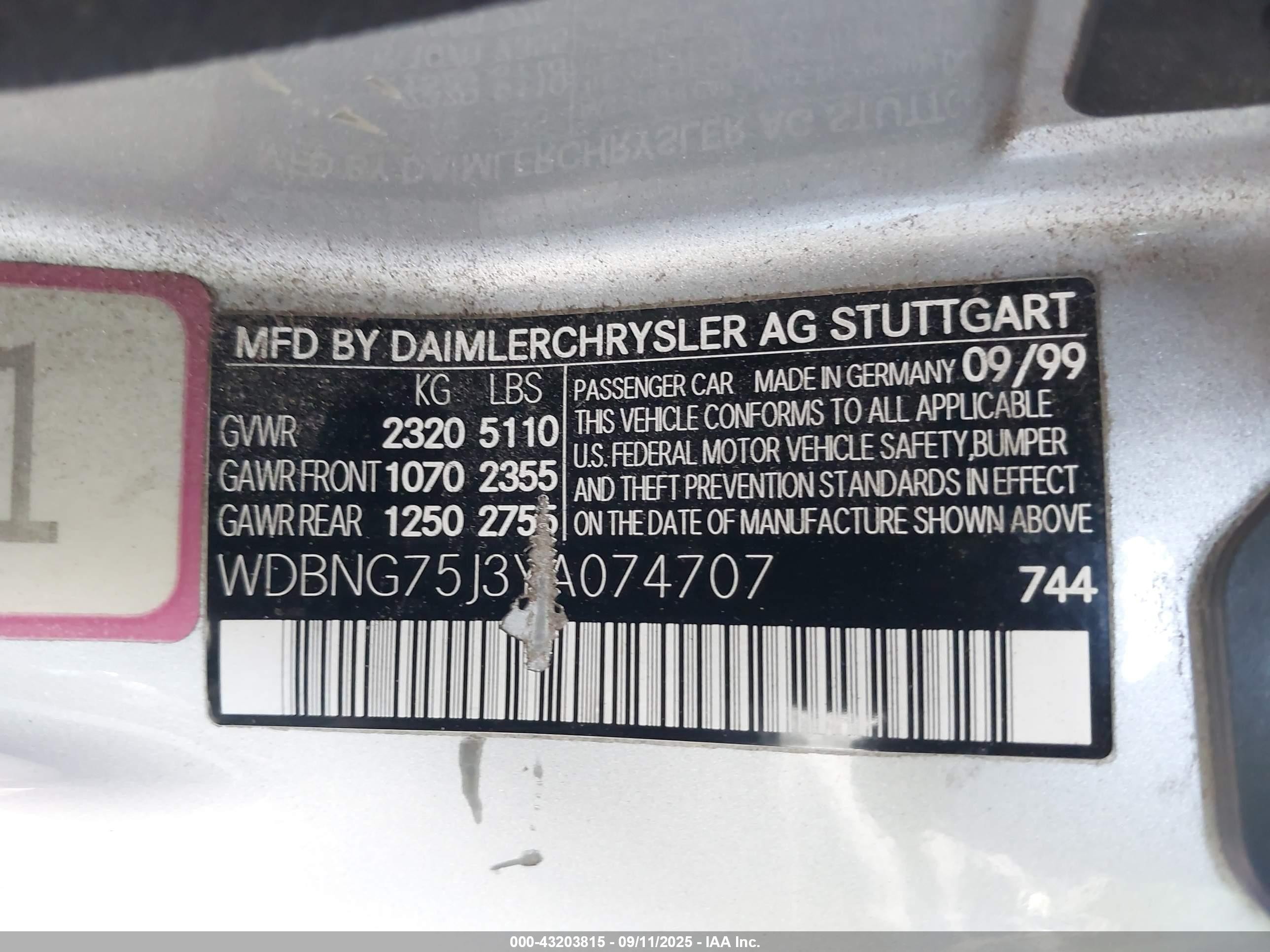 2000 Mercedes-benz S 500   Gray vin: WDBNG75J3YA074707