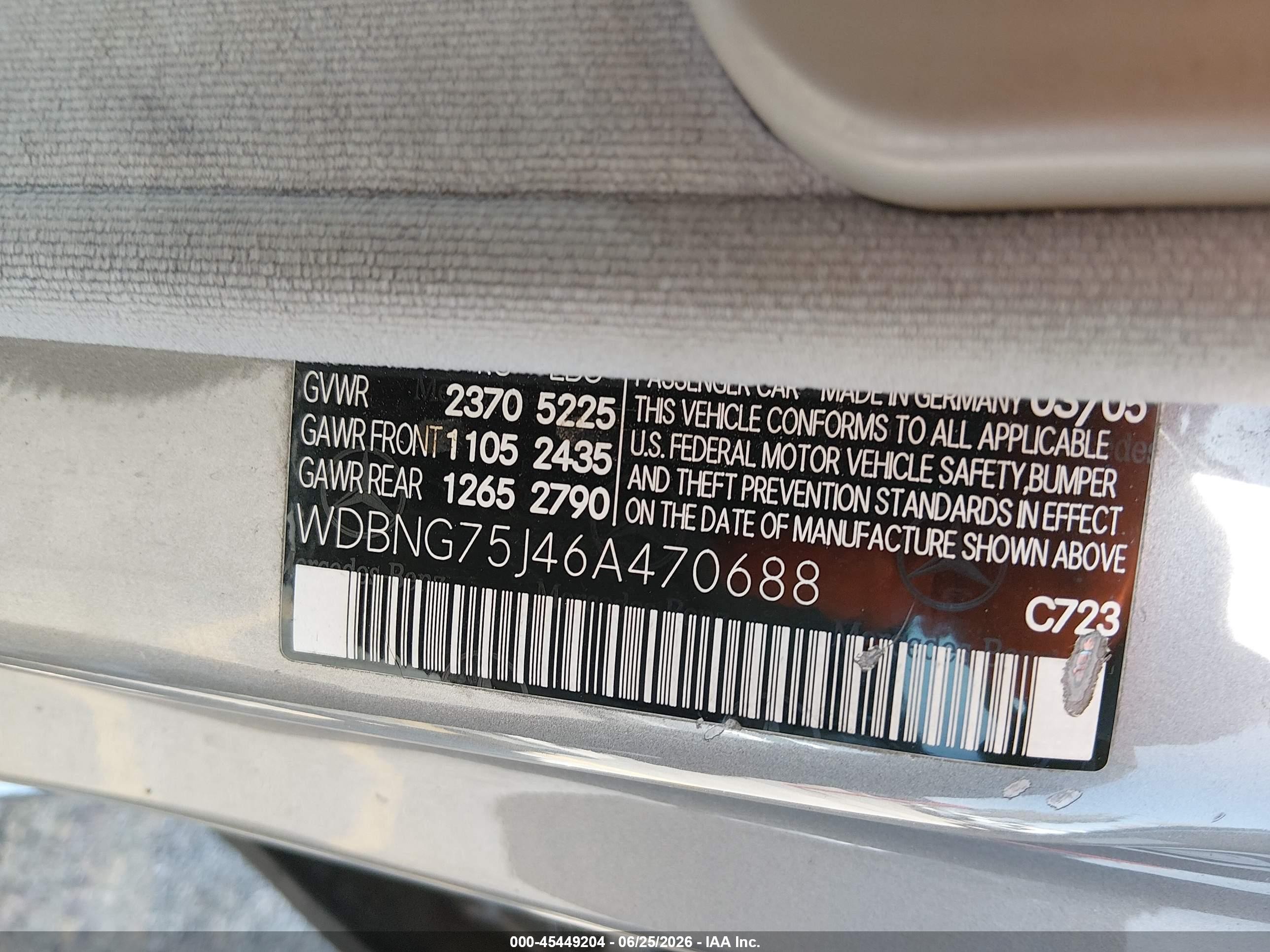 2006 Mercedes-benz S 500   Silver vin: WDBNG75J46A470688