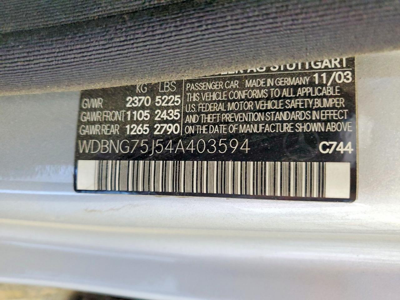 2004 Mercedes-benz S 500 Серебряный vin: WDBNG75J54A403594