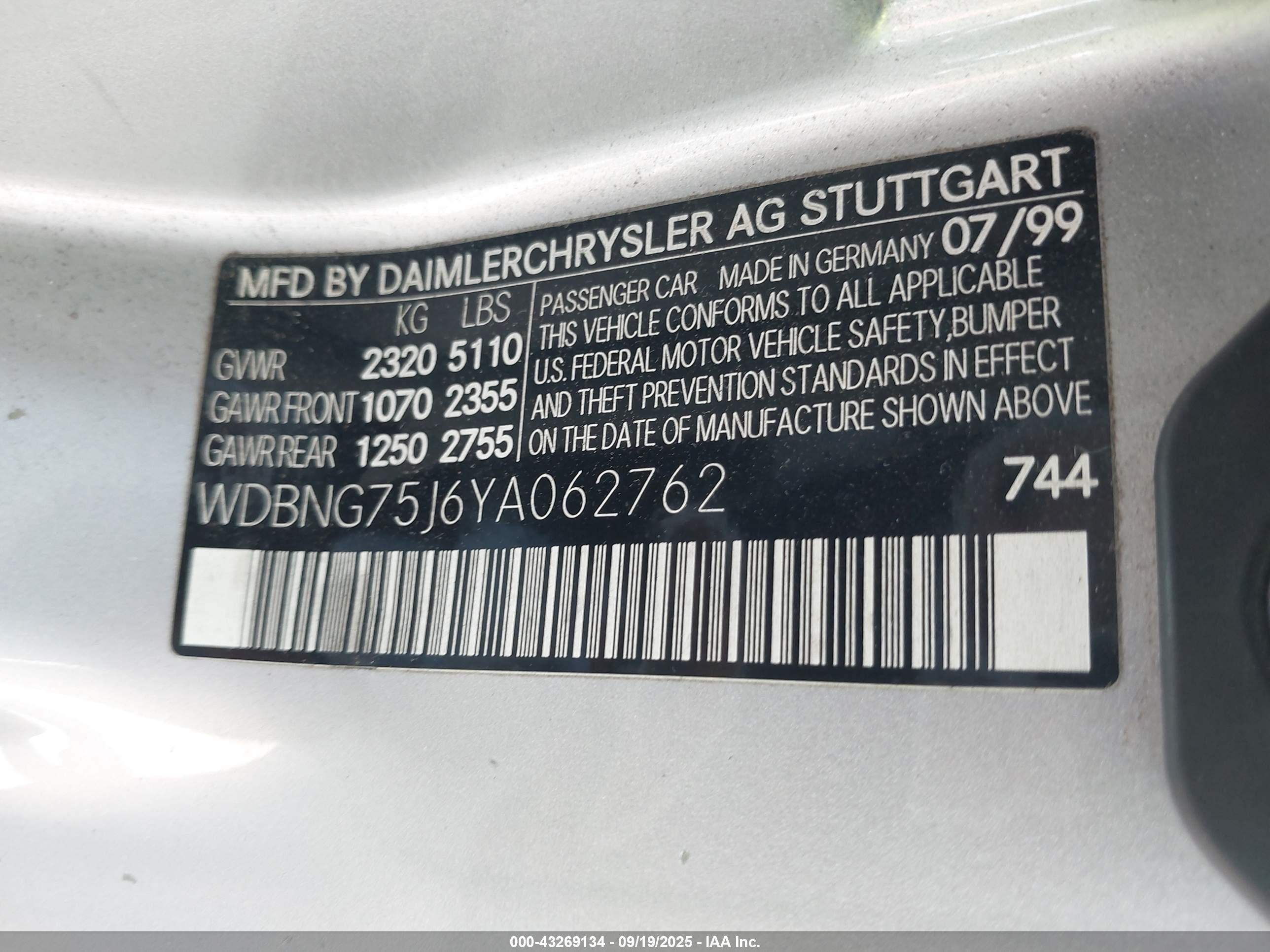 2000 Mercedes-benz S 500   Silver vin: WDBNG75J6YA062762