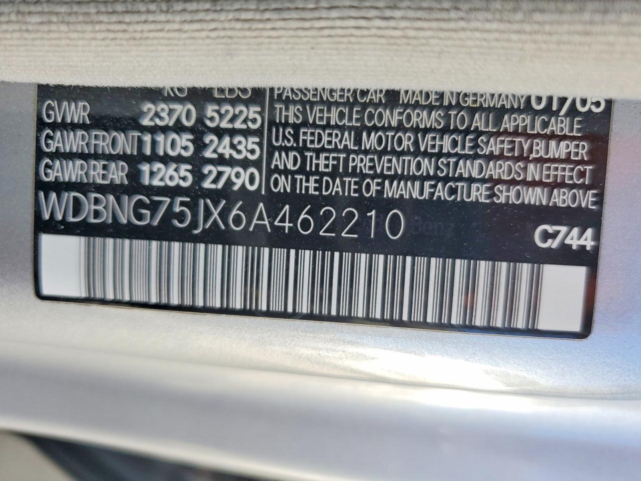 2006 Mercedes-benz S 500 Silver vin: WDBNG75JX6A462210