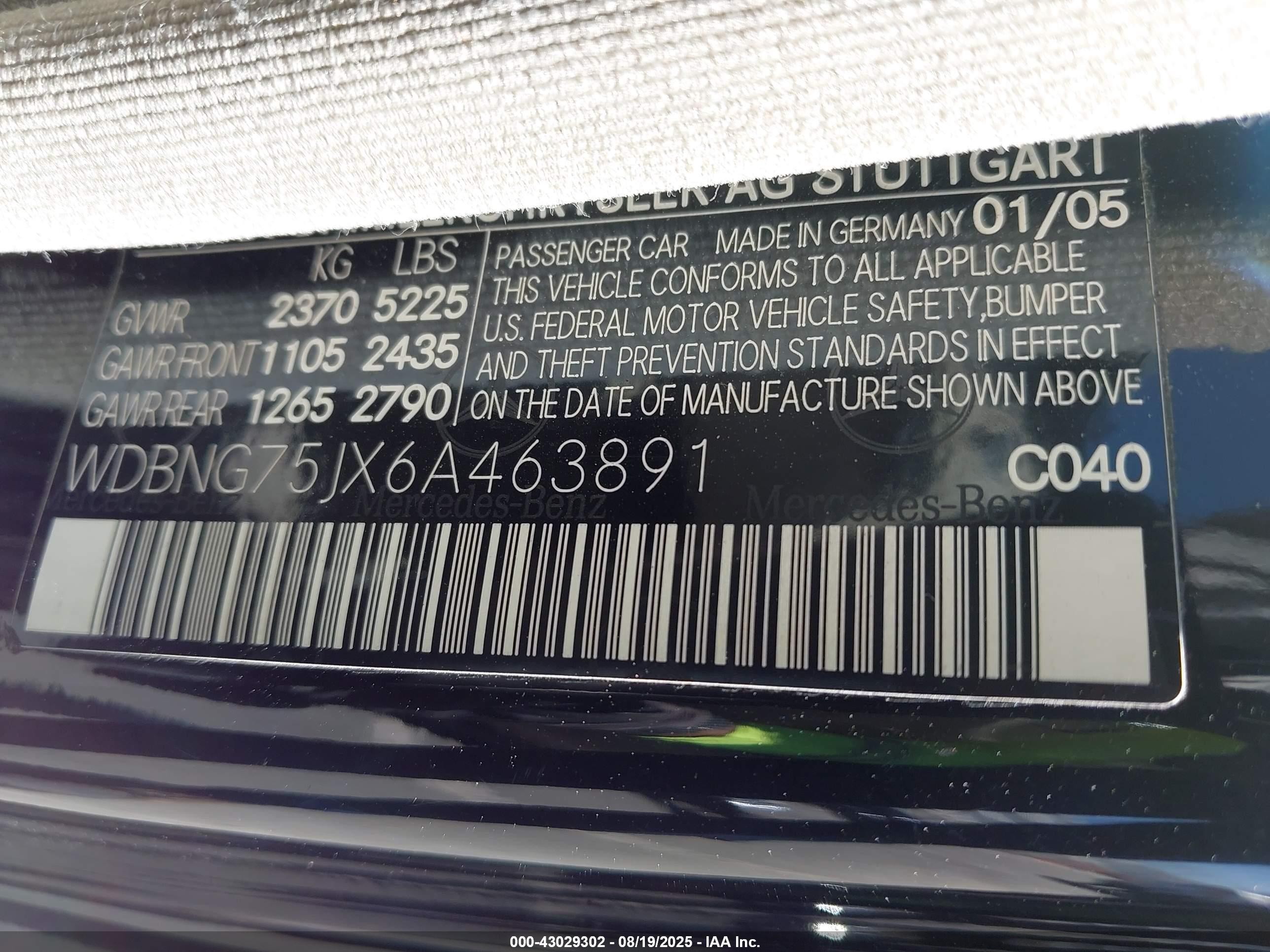 2006 Mercedes-benz S 500   Черный vin: WDBNG75JX6A463891