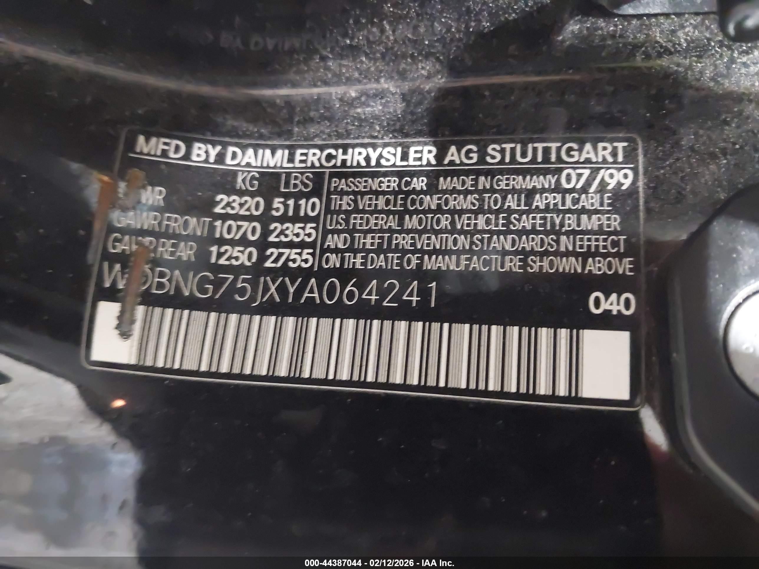 2000 Mercedes-benz S 500   Black vin: WDBNG75JXYA064241