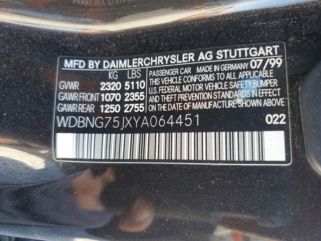 2000 Mercedes-benz S 500 Black vin: WDBNG75JXYA064451