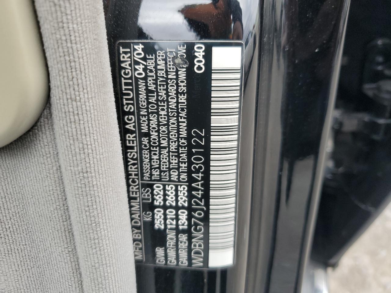 2004 Mercedes-benz S 600 Черный vin: WDBNG76J24A430122