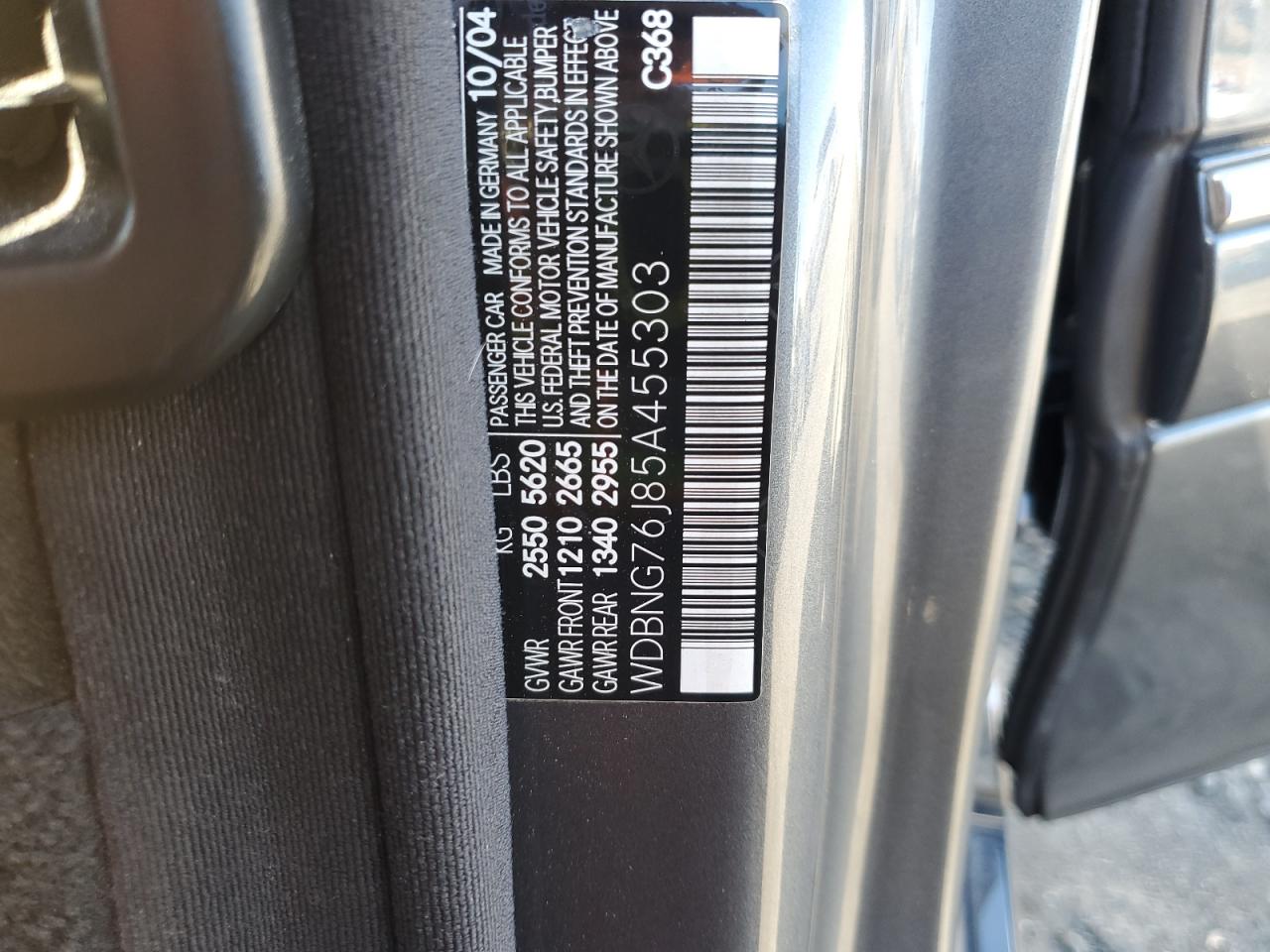 2005 Mercedes-benz S 600 Серый vin: WDBNG76J85A455303