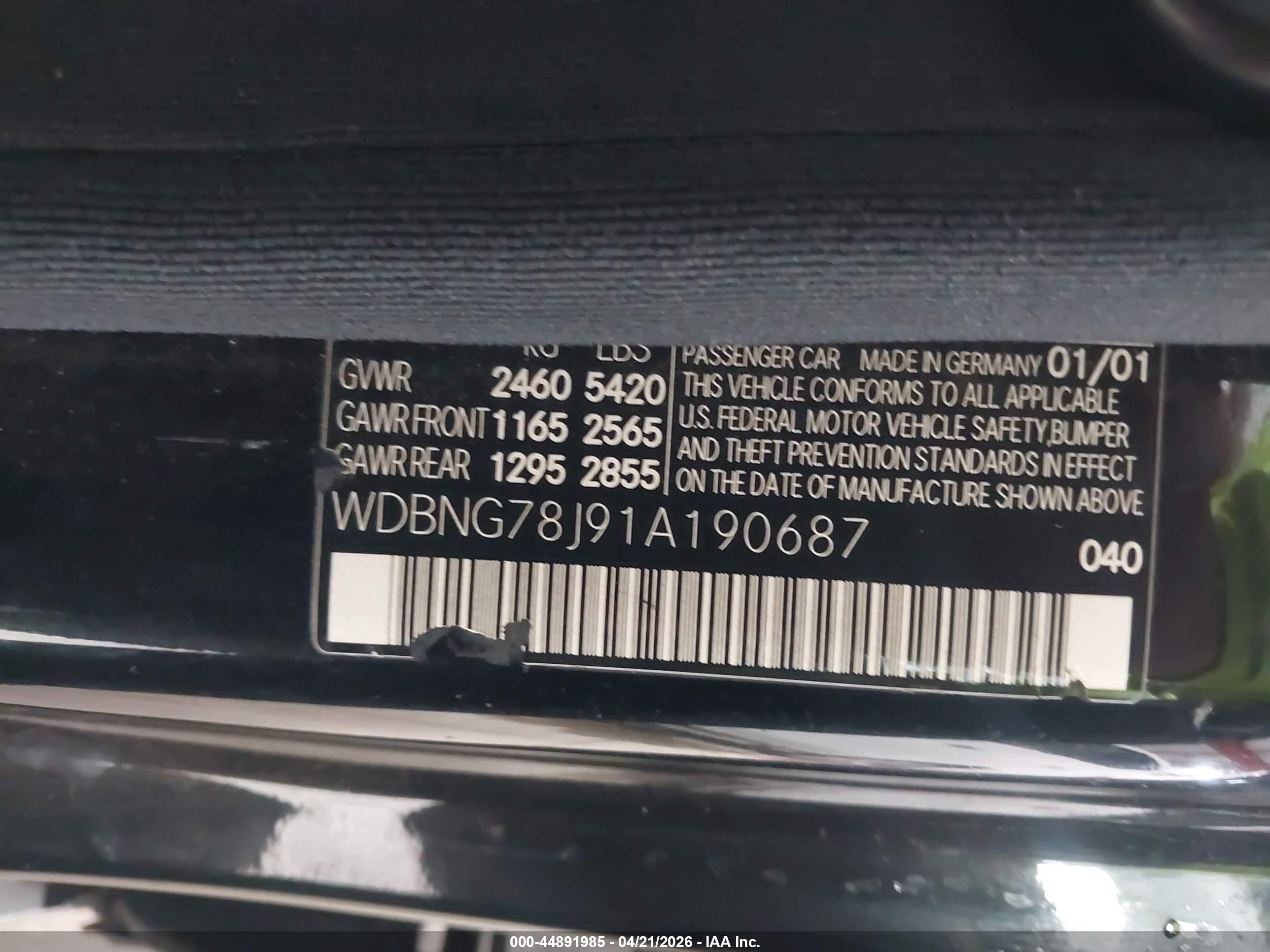 2001 Mercedes-benz S 600   Black vin: WDBNG78J91A190687