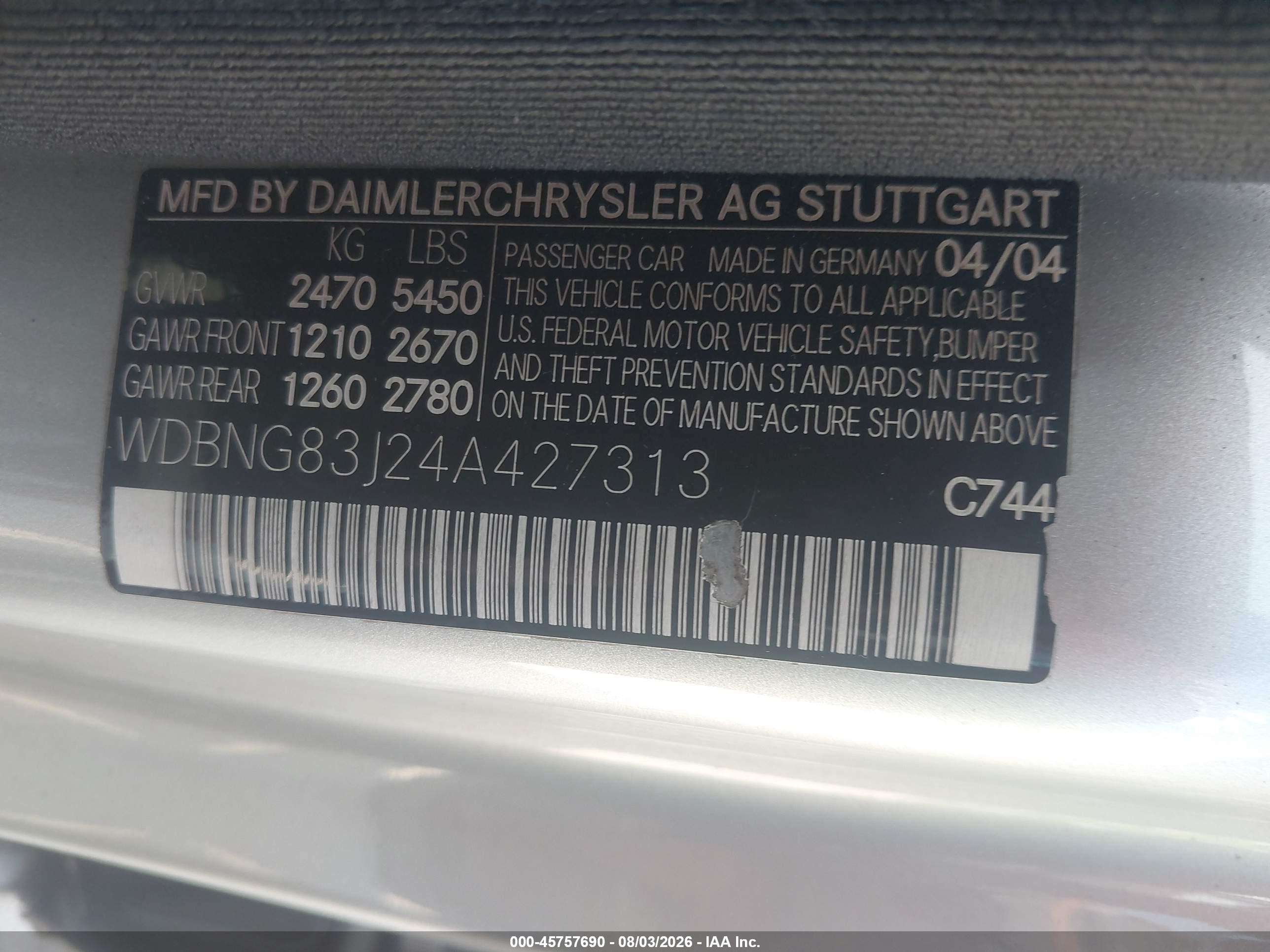 2004 Mercedes-benz S 430 4matic Silver vin: WDBNG83J24A427313