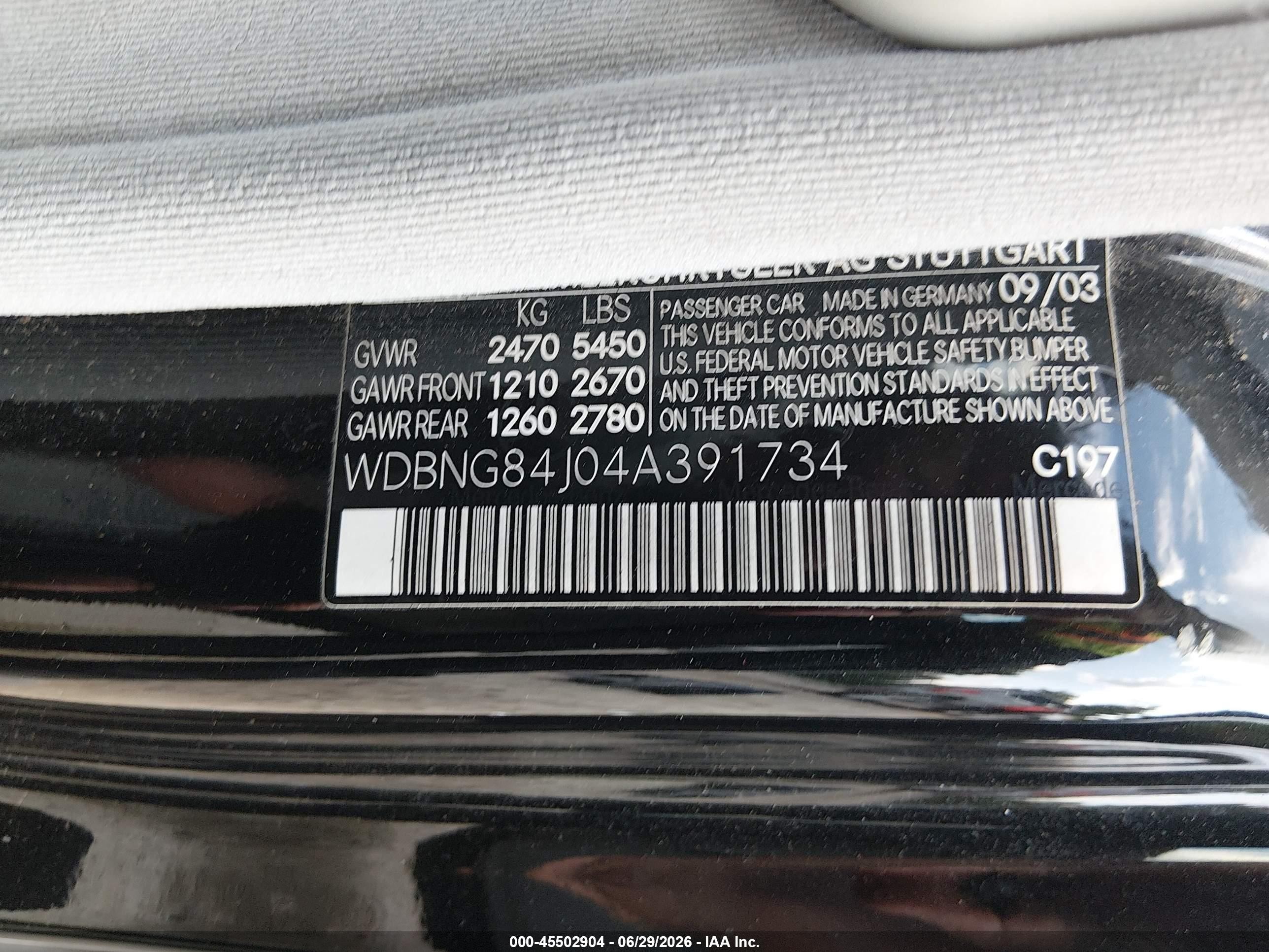 2004 Mercedes-benz S 500 4matic Black vin: WDBNG84J04A391734