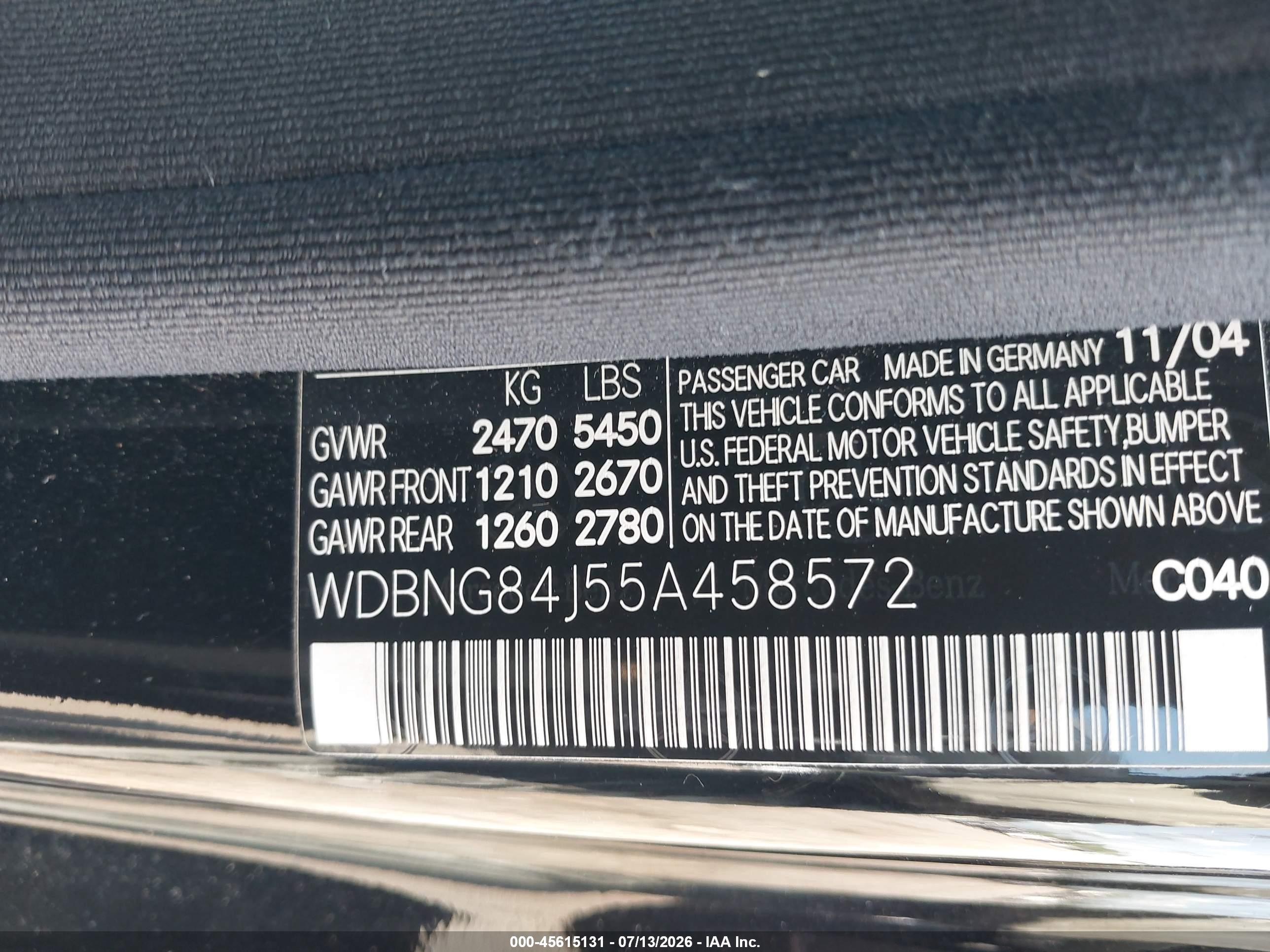 2005 Mercedes-benz S 500 4matic Black vin: WDBNG84J55A458572