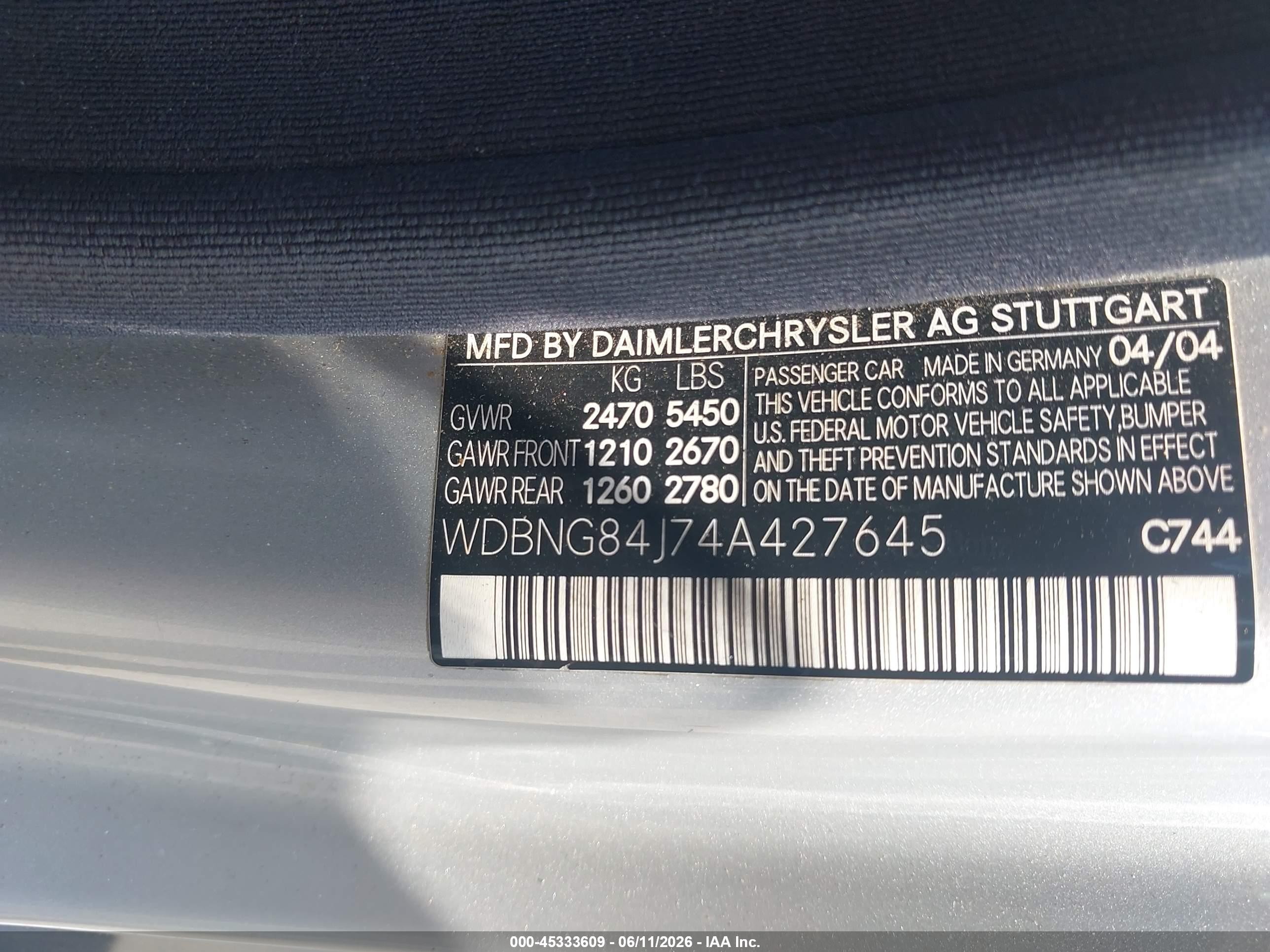 2004 Mercedes-benz S 500 4matic Silver vin: WDBNG84J74A427645