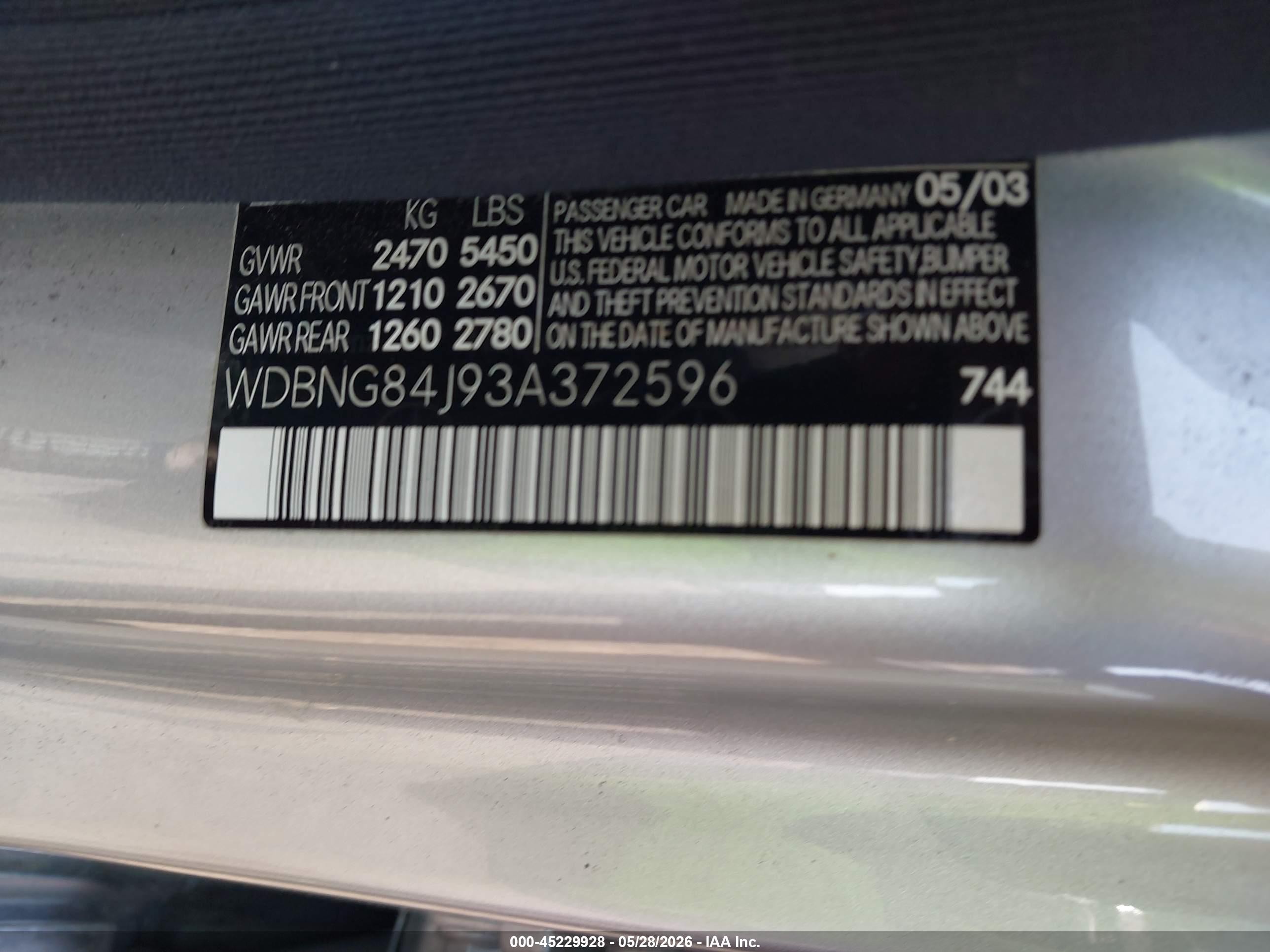 2003 Mercedes-benz S 500   Silver vin: WDBNG84J93A372596