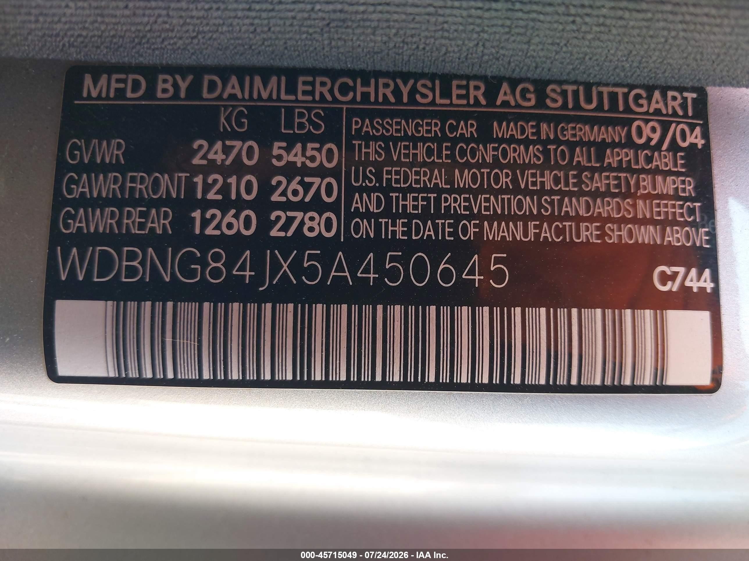 2005 Mercedes-benz S 500 4matic Серый vin: WDBNG84JX5A450645