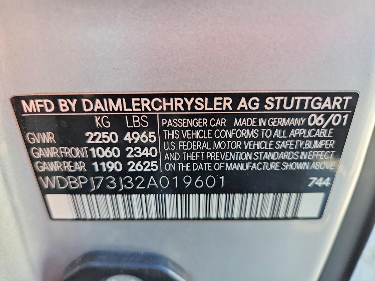 2002 Mercedes-benz Cl-class Silver vin: WDBPJ73J32A019601