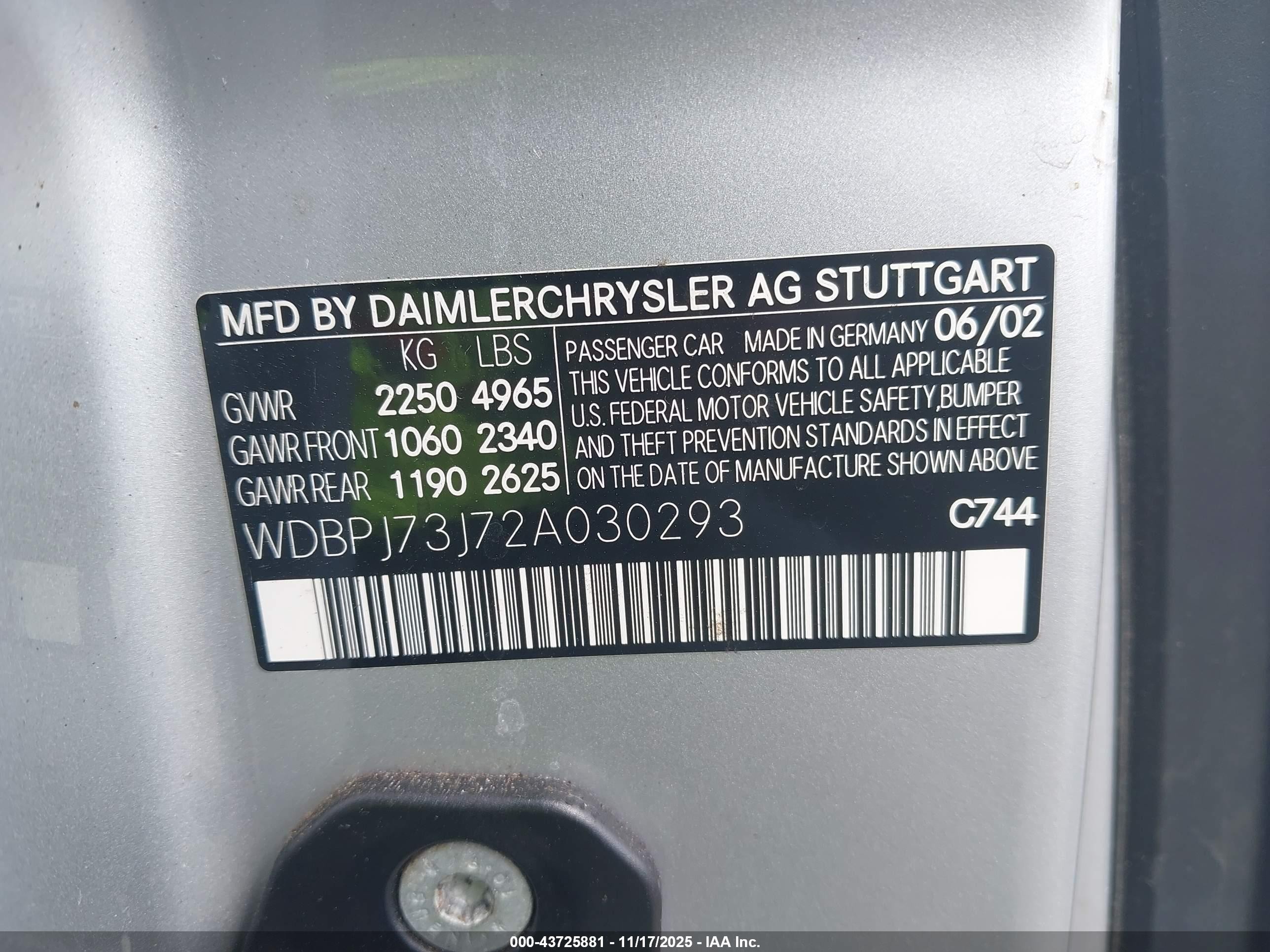 2002 Mercedes-benz Cl 55 Amg   Серебряный vin: WDBPJ73J72A030293