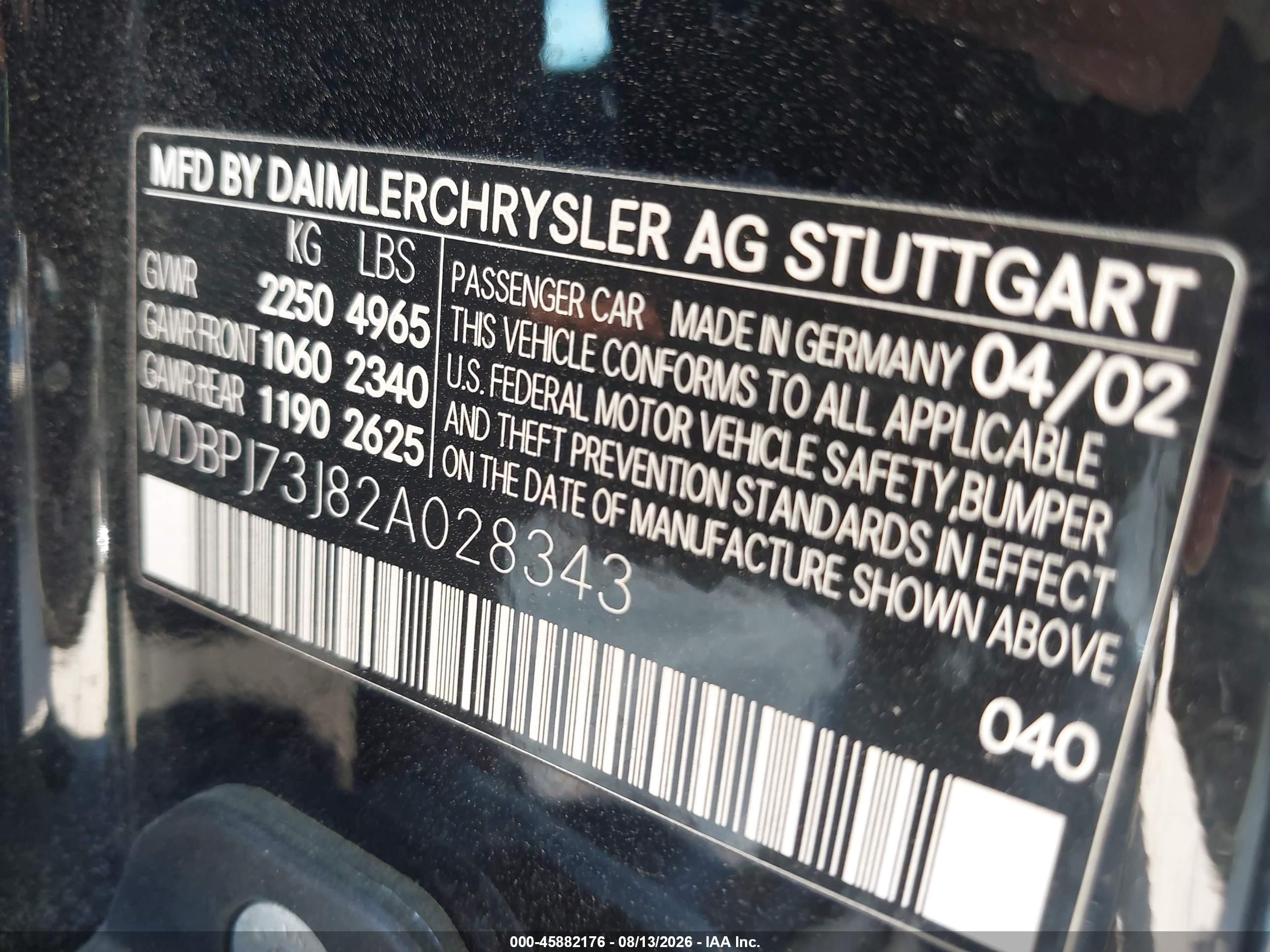 2002 Mercedes-benz Cl 55 Amg Черный vin: WDBPJ73J82A028343