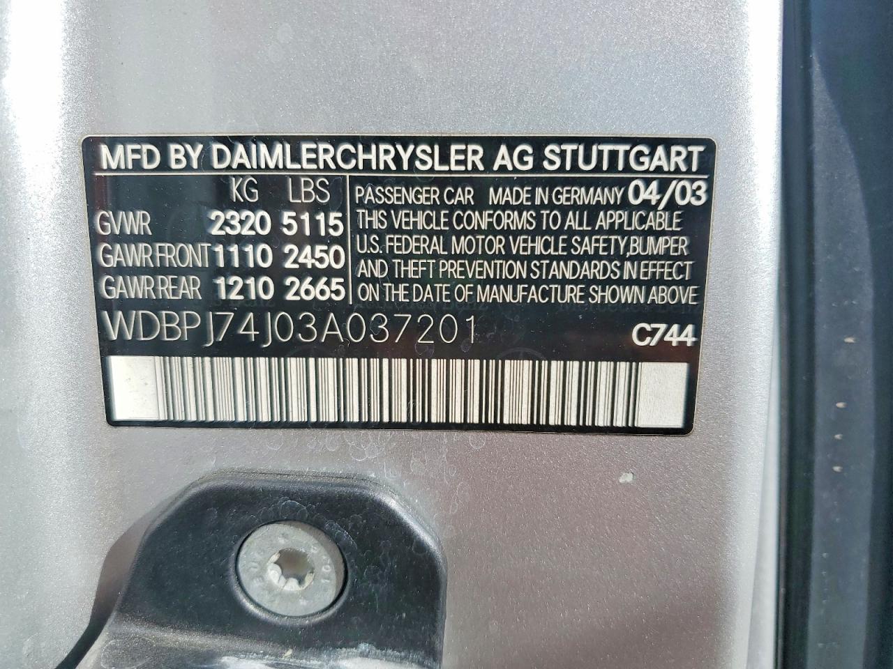2003 Mercedes-benz Cl 55 Amg Silver vin: WDBPJ74J03A037201