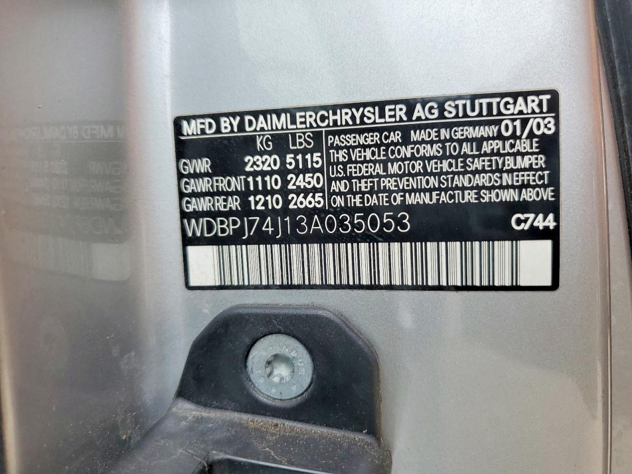 2003 Mercedes-benz Cl 55 Amg Silver vin: WDBPJ74J13A035053