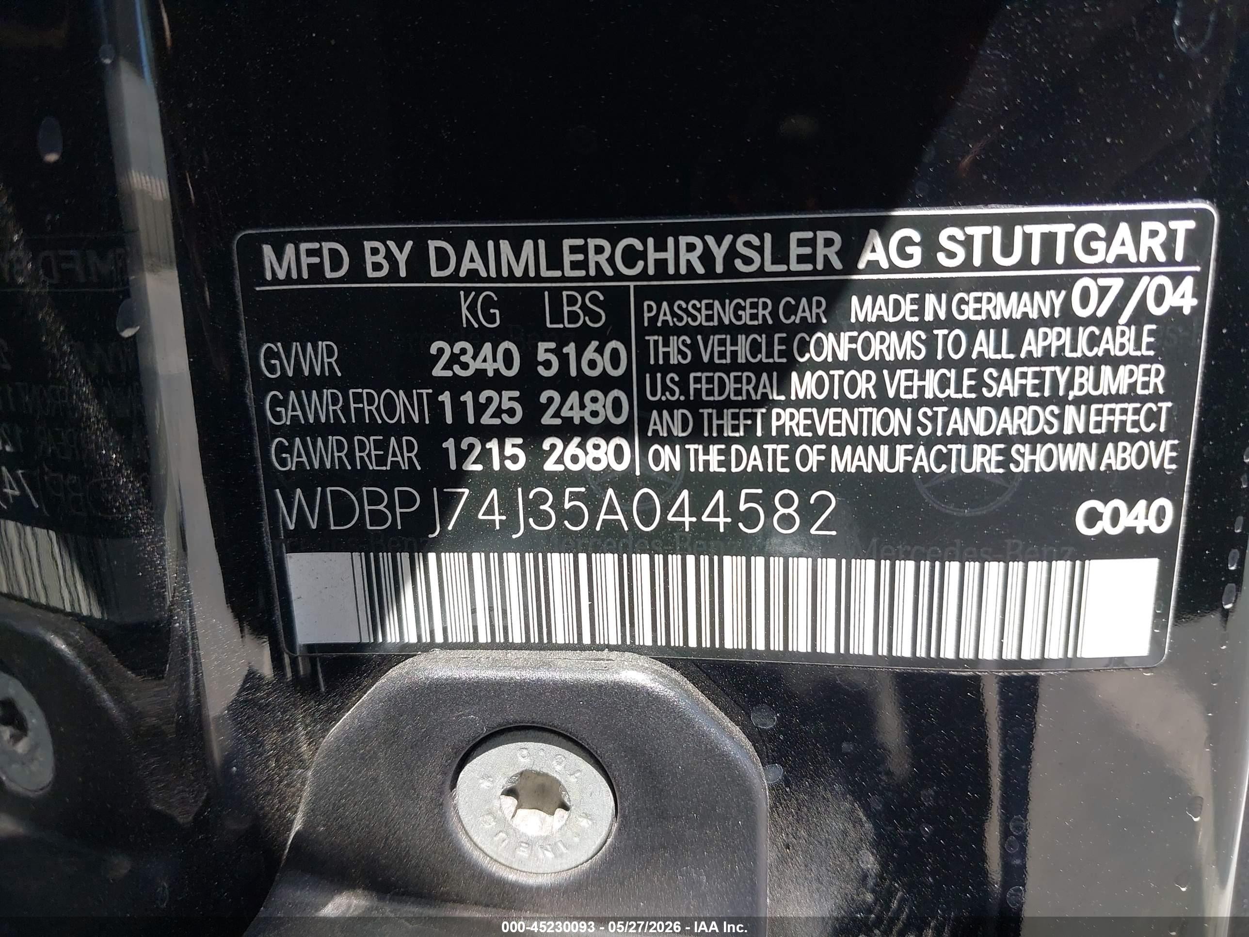 2005 Mercedes-benz Cl 55 Amg Черный vin: WDBPJ74J35A044582