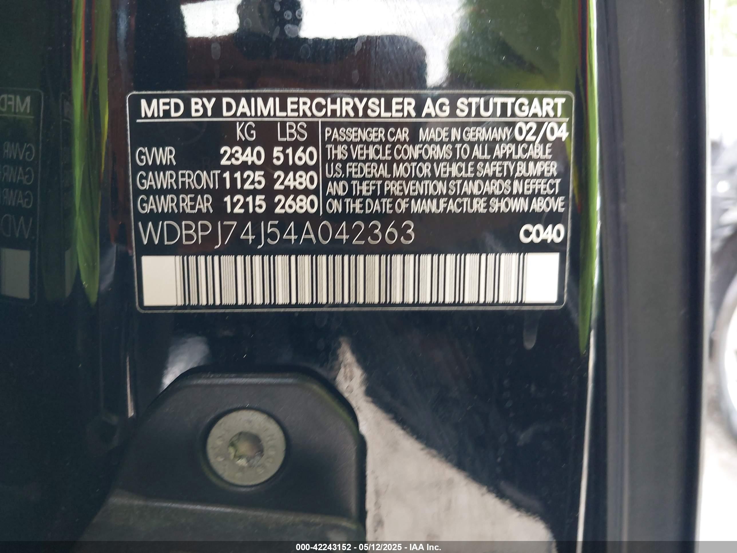 2004 Mercedes-benz Cl 55 Amg   Black vin: WDBPJ74J54A042363