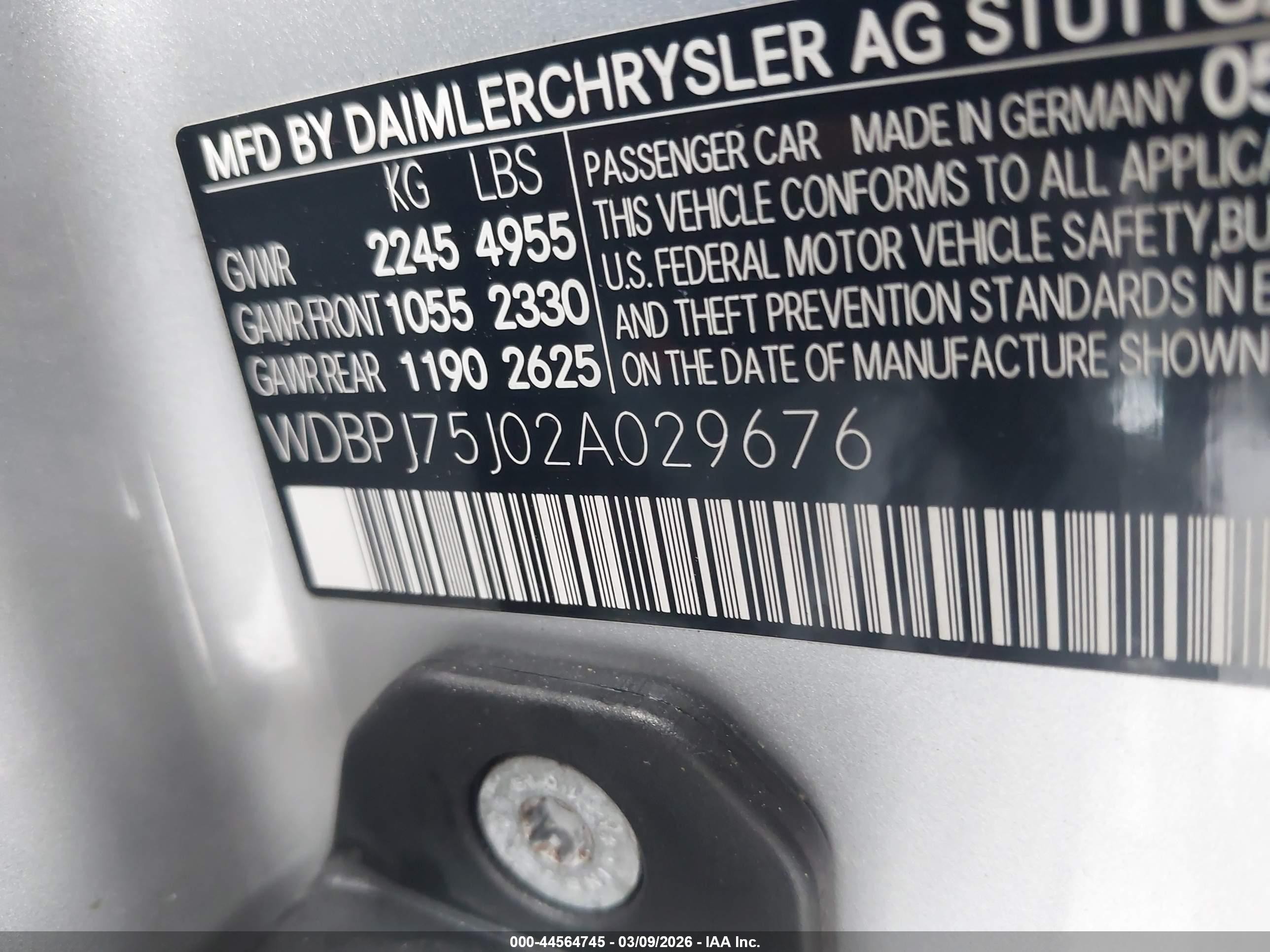 2002 Mercedes-benz Cl 500   Silver vin: WDBPJ75J02A029676