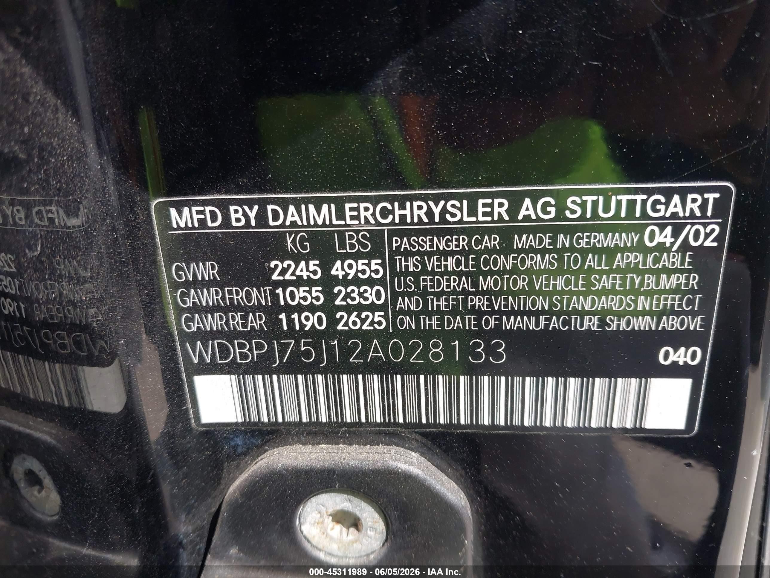 2002 Mercedes-benz Cl 500   Черный vin: WDBPJ75J12A028133