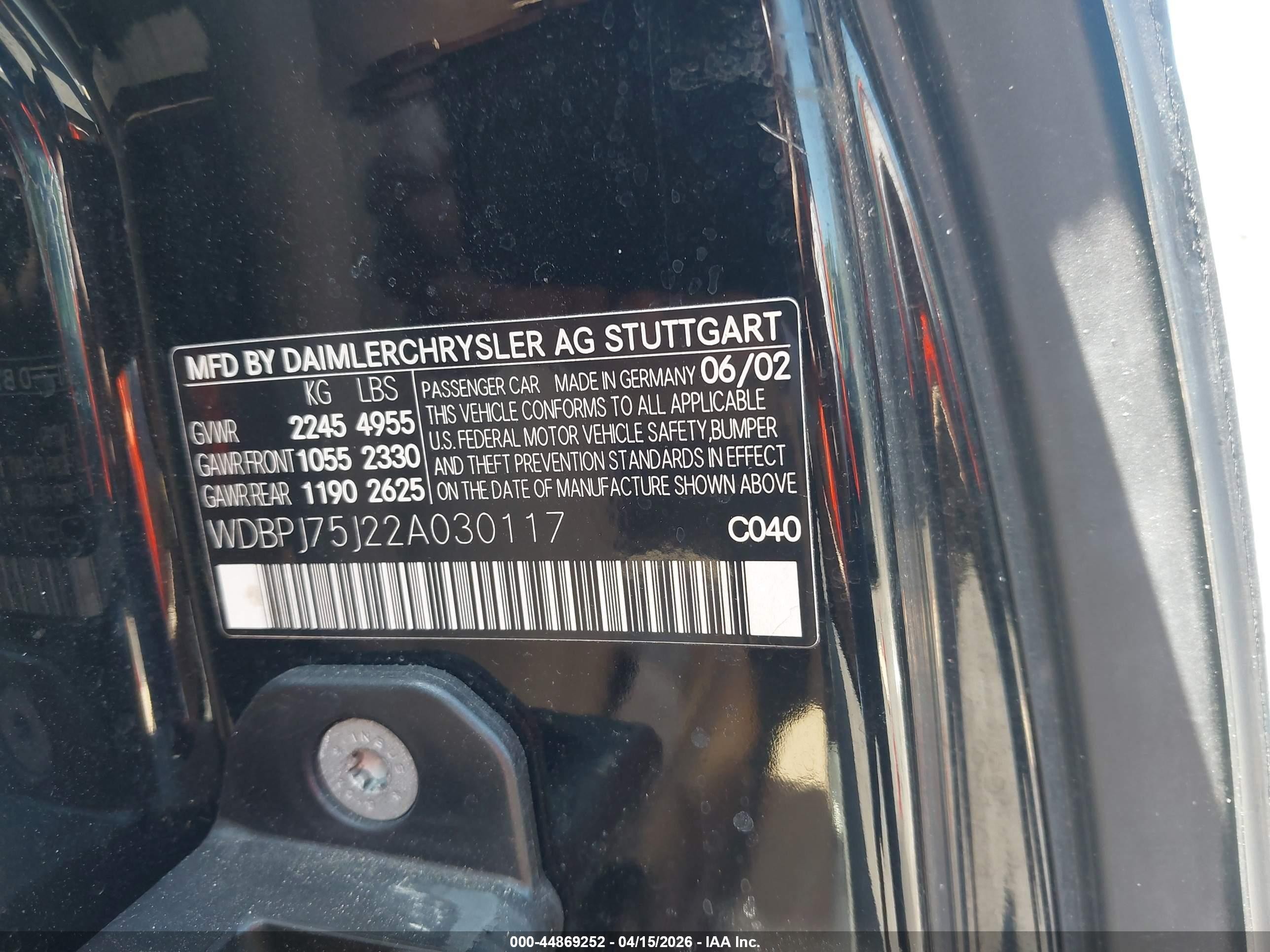 2002 Mercedes-benz Cl 500   Черный vin: WDBPJ75J22A030117