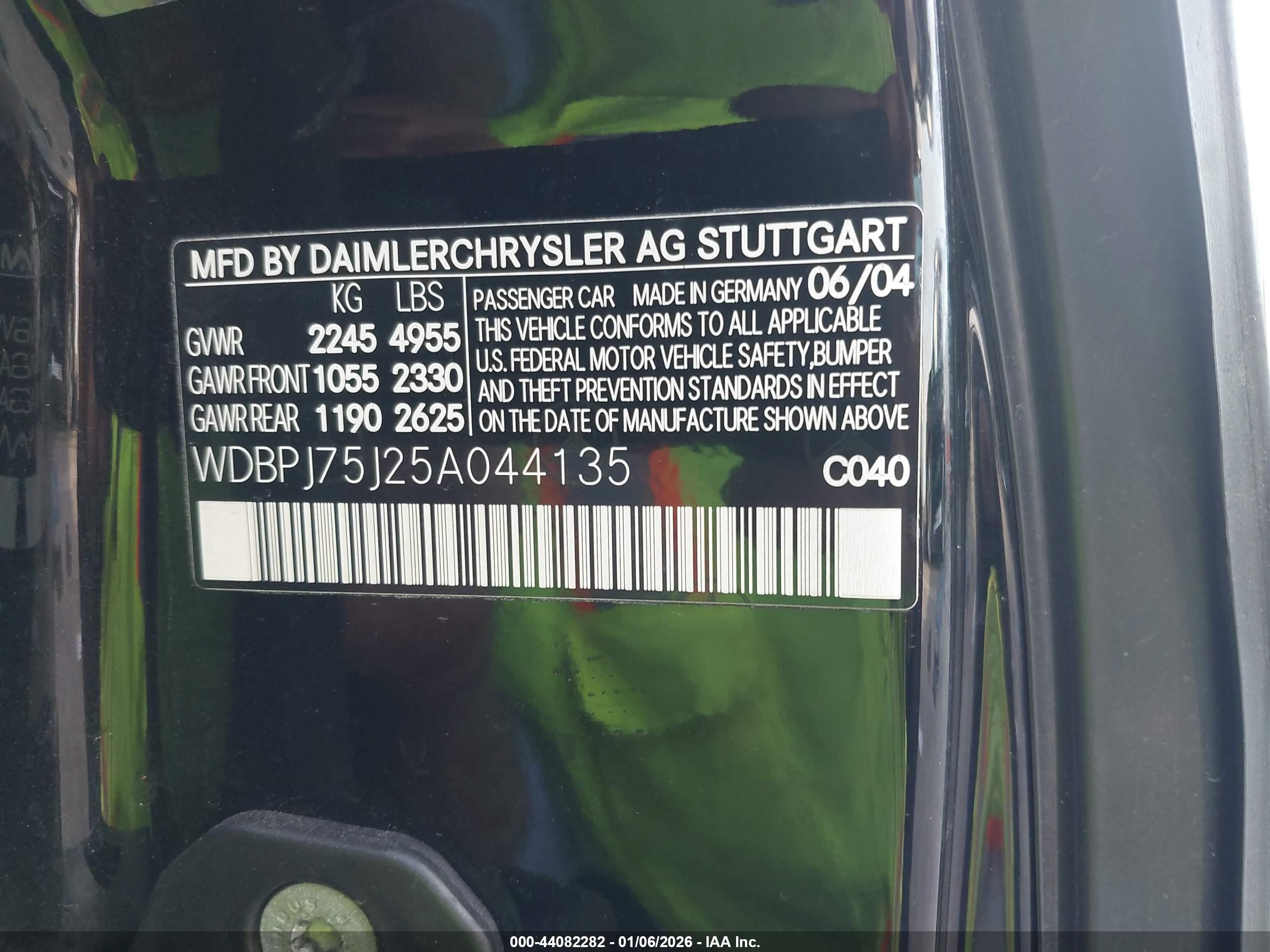 2005 Mercedes-benz Cl 500   Black vin: WDBPJ75J25A044135