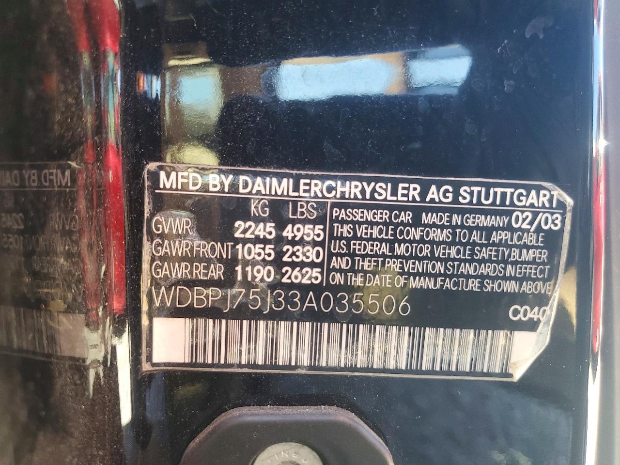 2003 Mercedes Benz Cl 500 Черный vin: WDBPJ75J33A035506