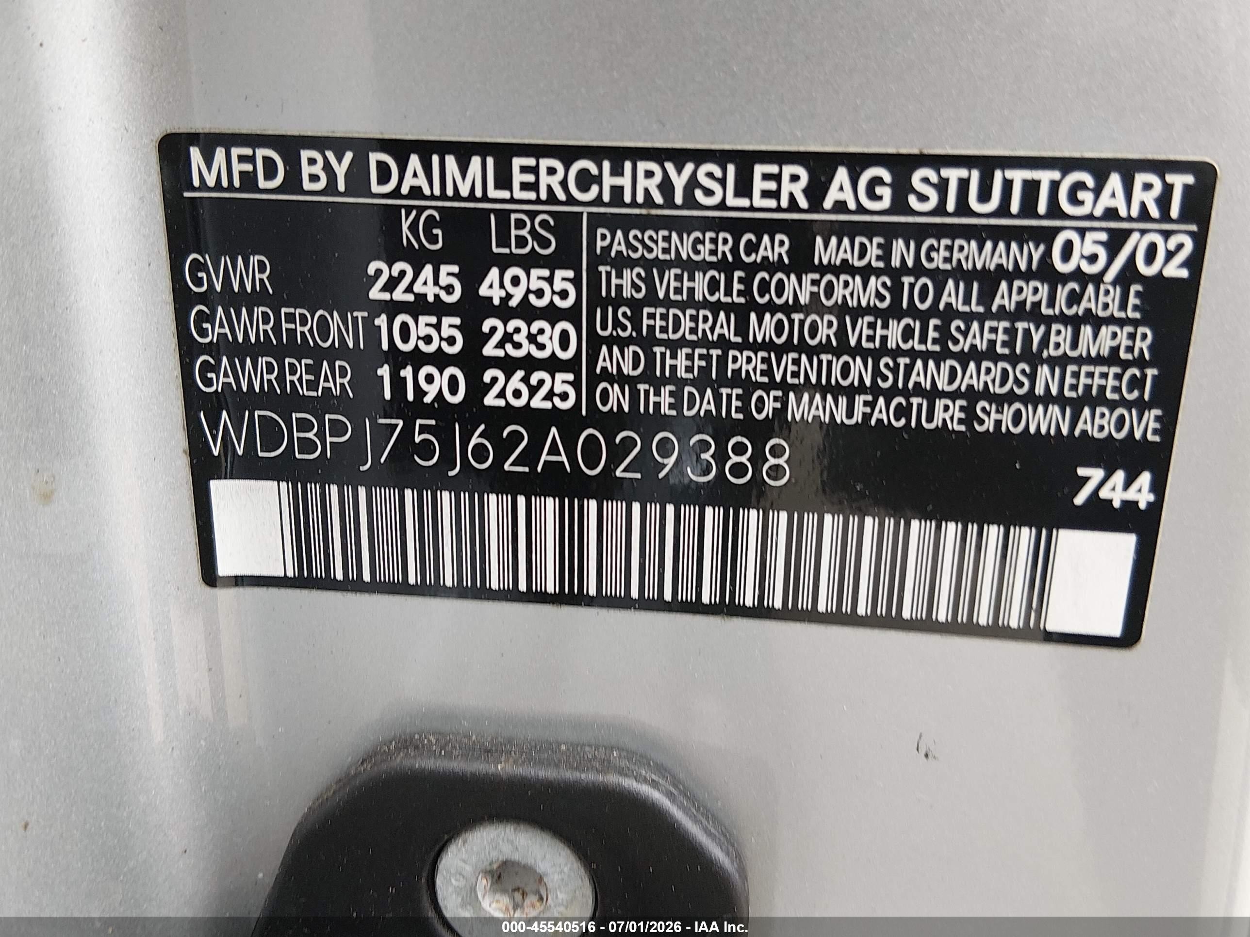 2002 Mercedes-benz Cl 500   Silver vin: WDBPJ75J62A029388