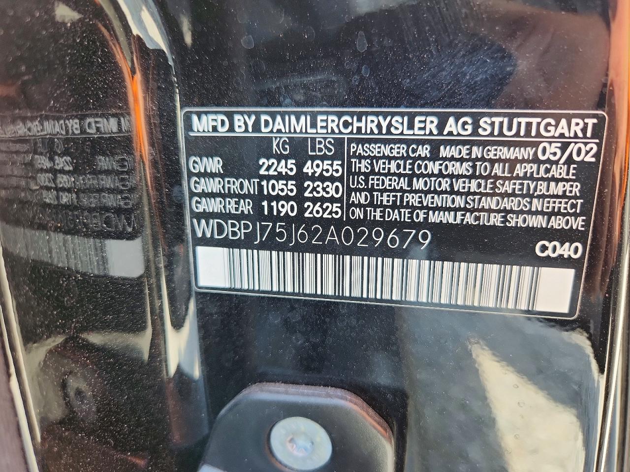 2002 Mercedes-benz Cl 500 Черный vin: WDBPJ75J62A029679