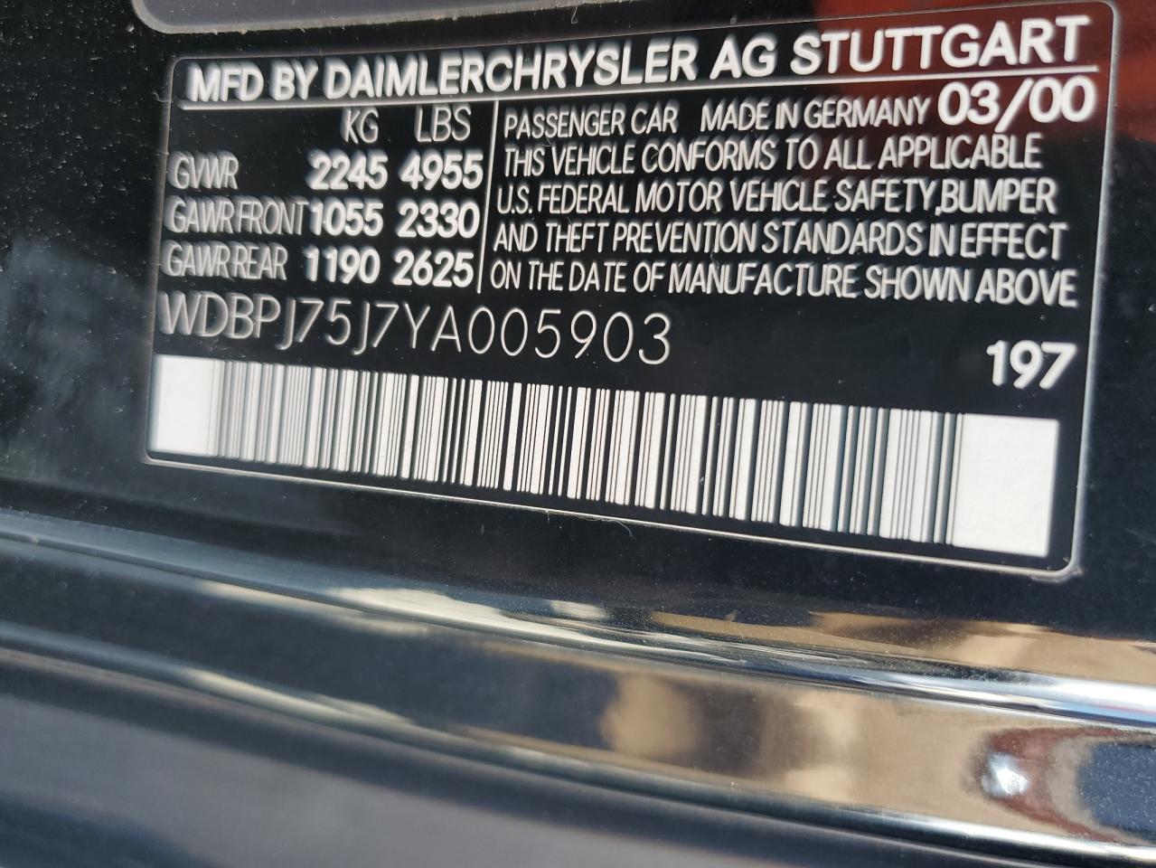 2000 Mercedes-benz Cl 500 Black vin: WDBPJ75J7YA005903