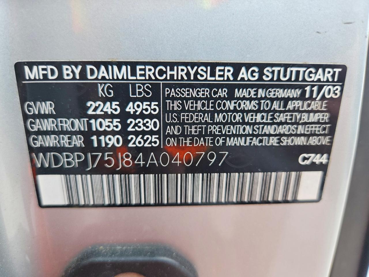 2004 Mercedes Benz Cl 500 Silver vin: WDBPJ75J84A040797