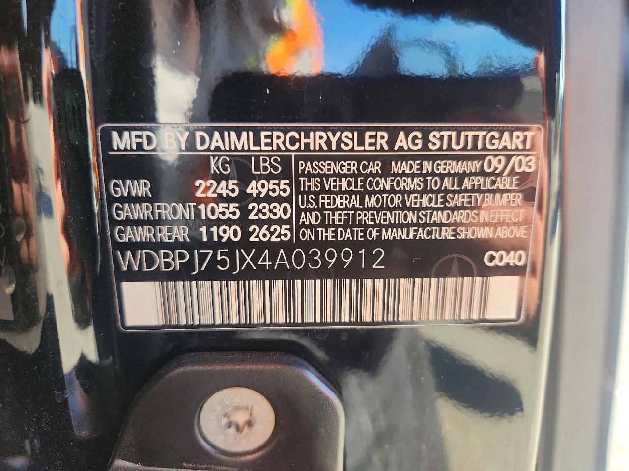 2004 Mercedes-benz Cl 500 Black vin: WDBPJ75JX4A039912