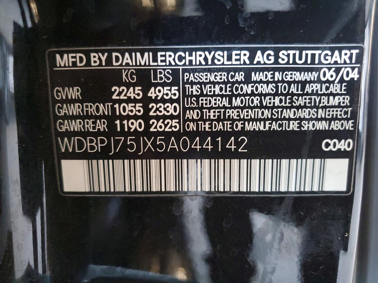 2005 Mercedes-benz Cl 500 Black vin: WDBPJ75JX5A044142