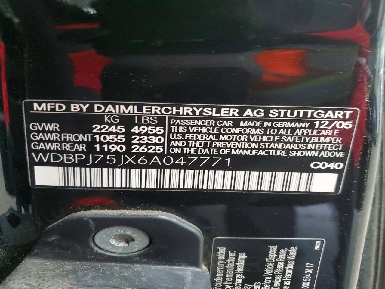 2006 Mercedes-benz Cl500 Black vin: WDBPJ75JXA047771