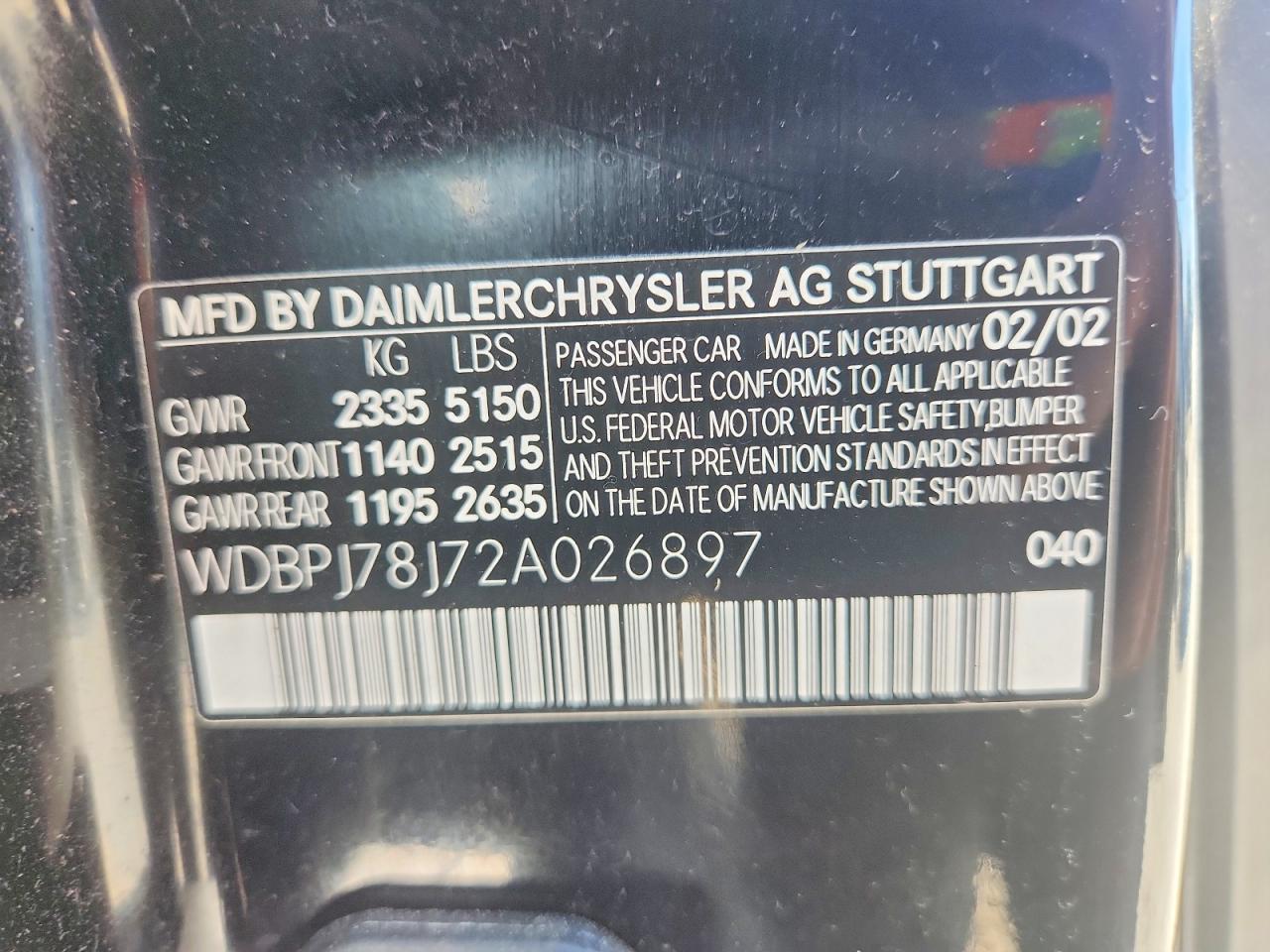 2002 Mercedes-benz Cl 600 Black vin: WDBPJ78J72A026897