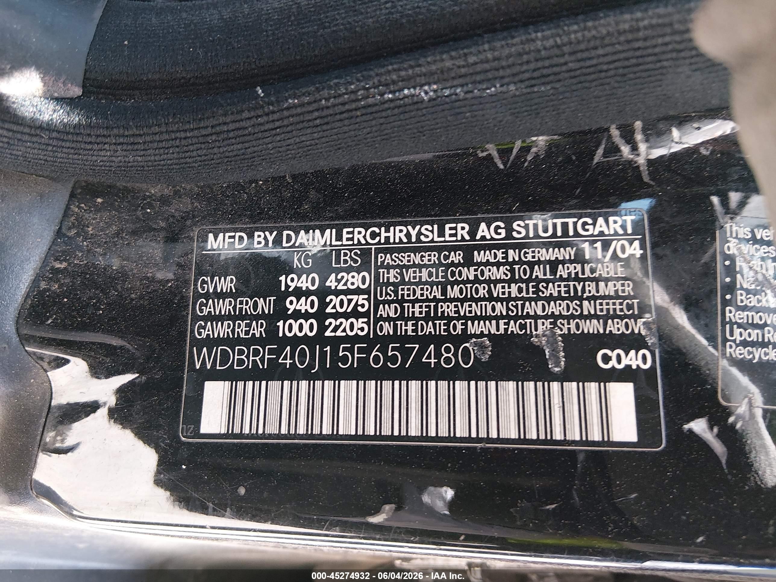 2005 Mercedes-benz C 230 Kompressor Sport Black vin: WDBRF40J15F657480