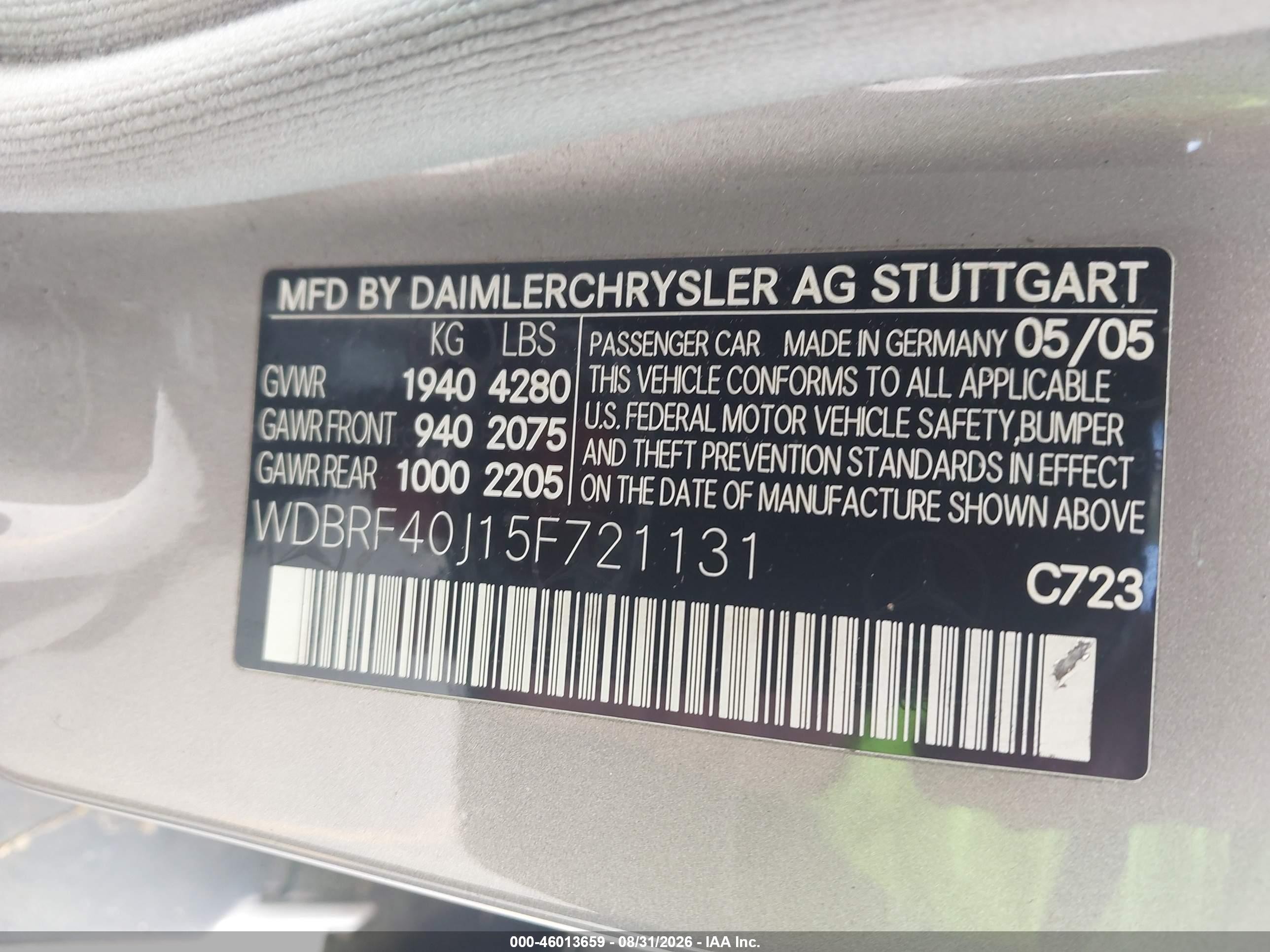 2005 Mercedes-benz C 230 Kompressor Sport Серебряный vin: WDBRF40J15F721131