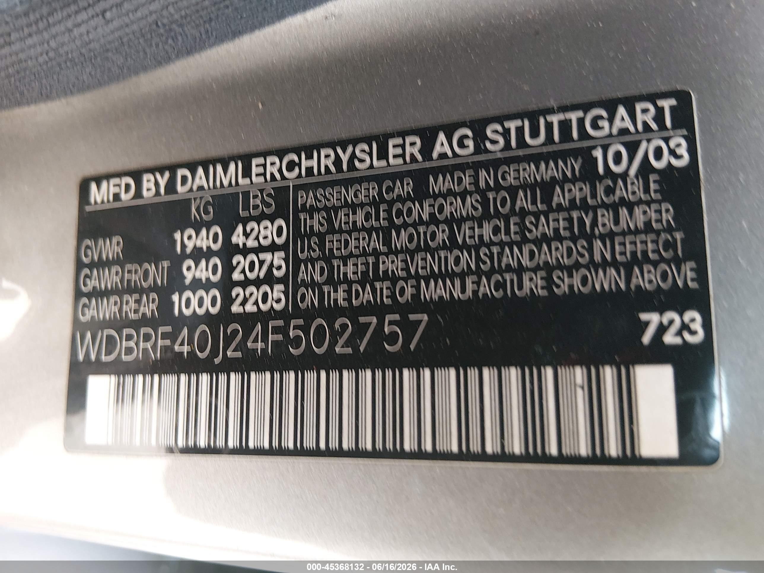 2004 Mercedes-benz C 230 Kompressor Sport/sport Серый vin: WDBRF40J24F502757