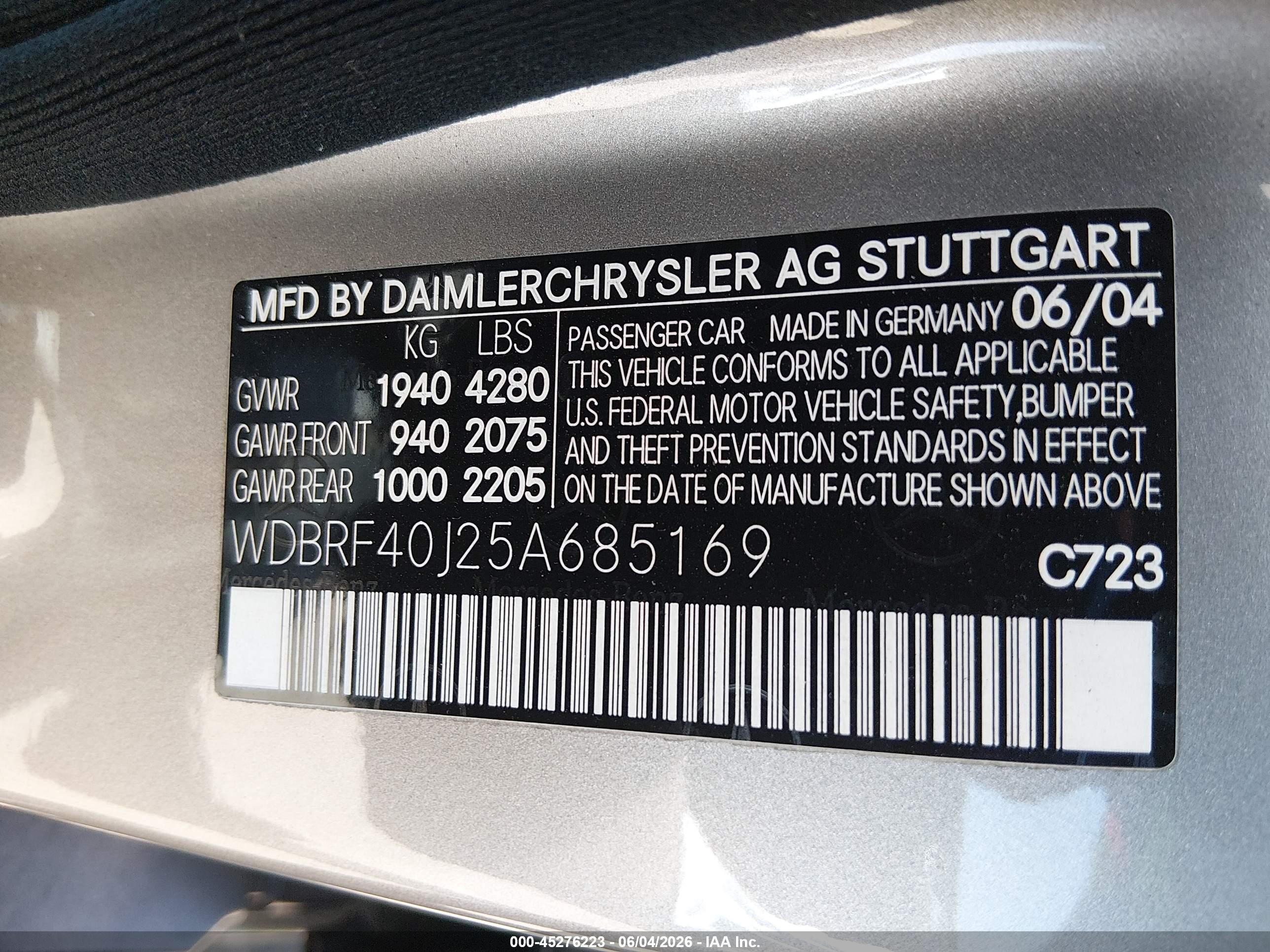 2005 Mercedes-benz C 230 Kompressor Sport Silver vin: WDBRF40J25A685169